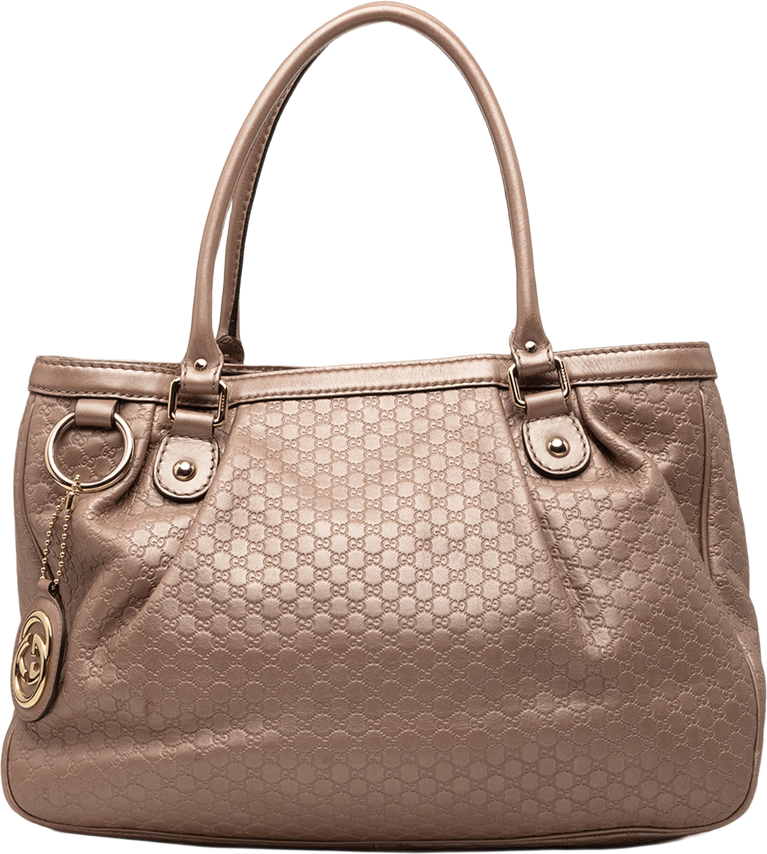 Gucci Metallic Microguccissima Sukey Tote, från Luxclusif, i färgen rosa.