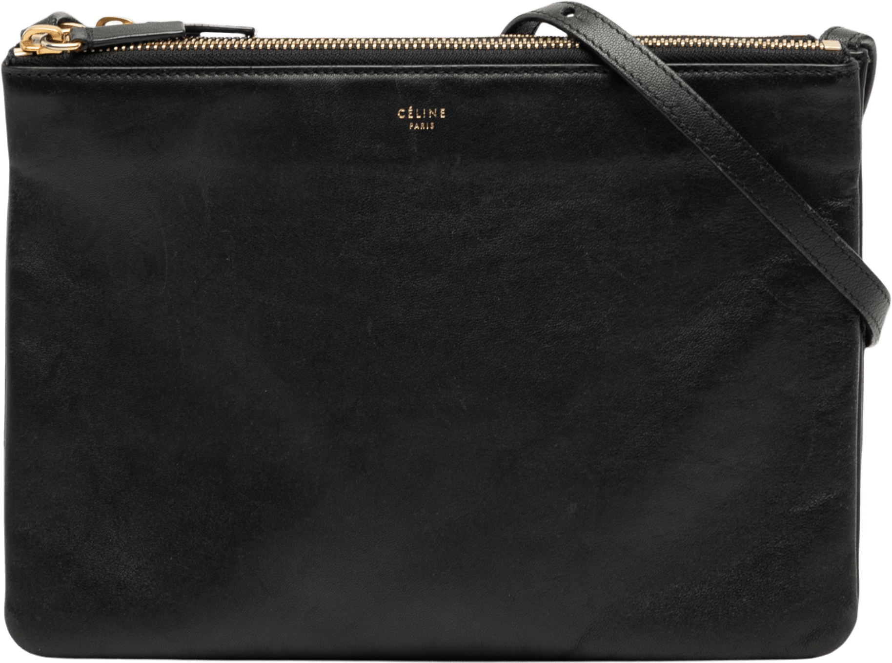 Celine Large Lambskin Trio Crossbody, från Luxclusif, i färgen black.