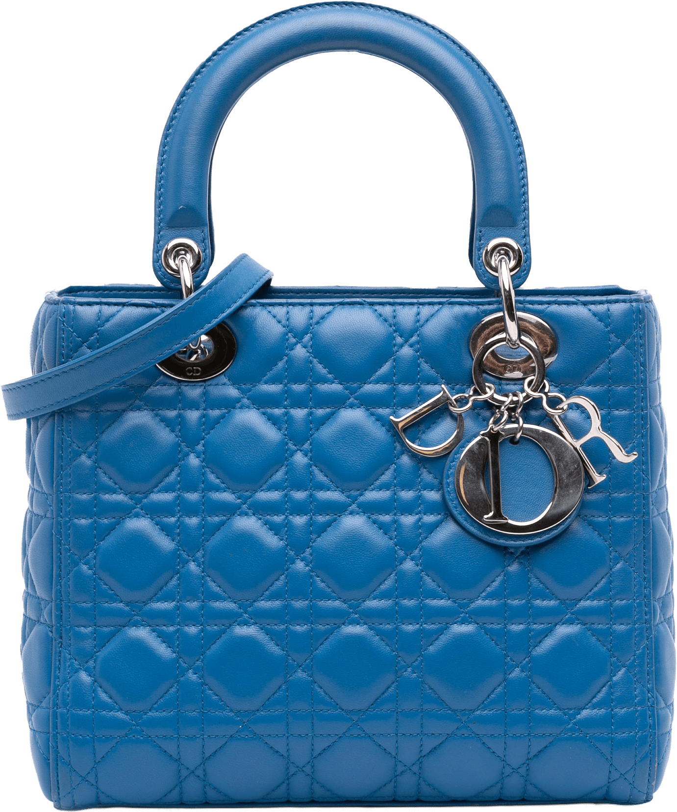 Dior Medium Lambskin Cannage Lady Dior, från Luxclusif, i färgen blue.