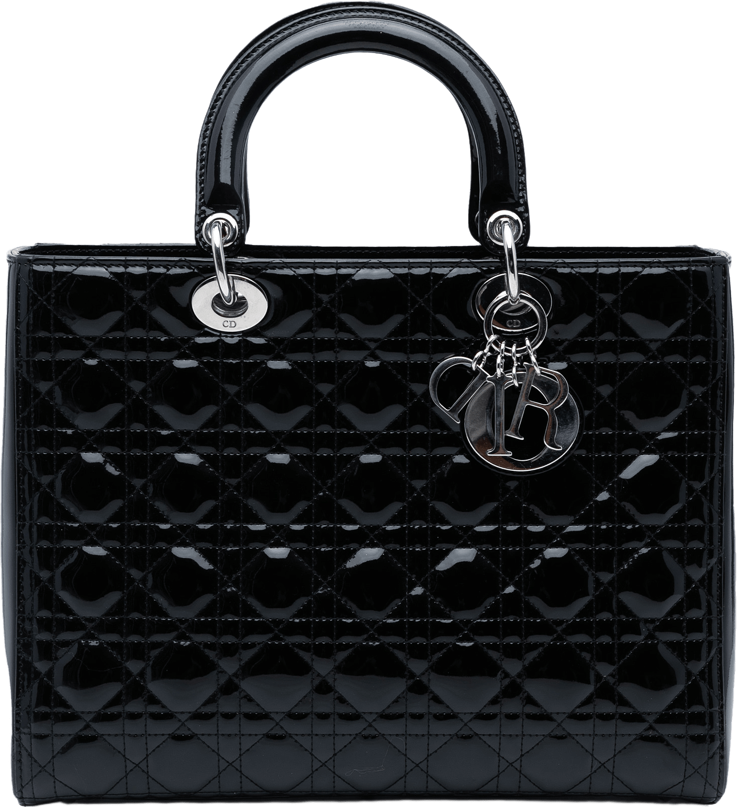 Dior Large Patent Cannage Lady Dior, från Luxclusif, i färgen black.