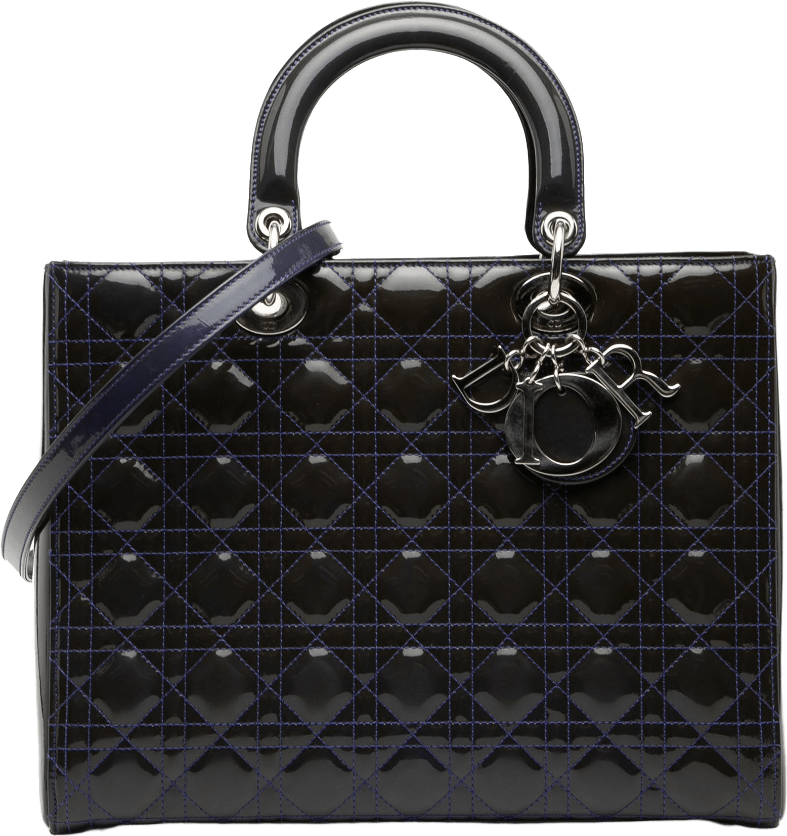 Dior Large Patent Cannage Lady Dior, från Luxclusif, i färgen plum.