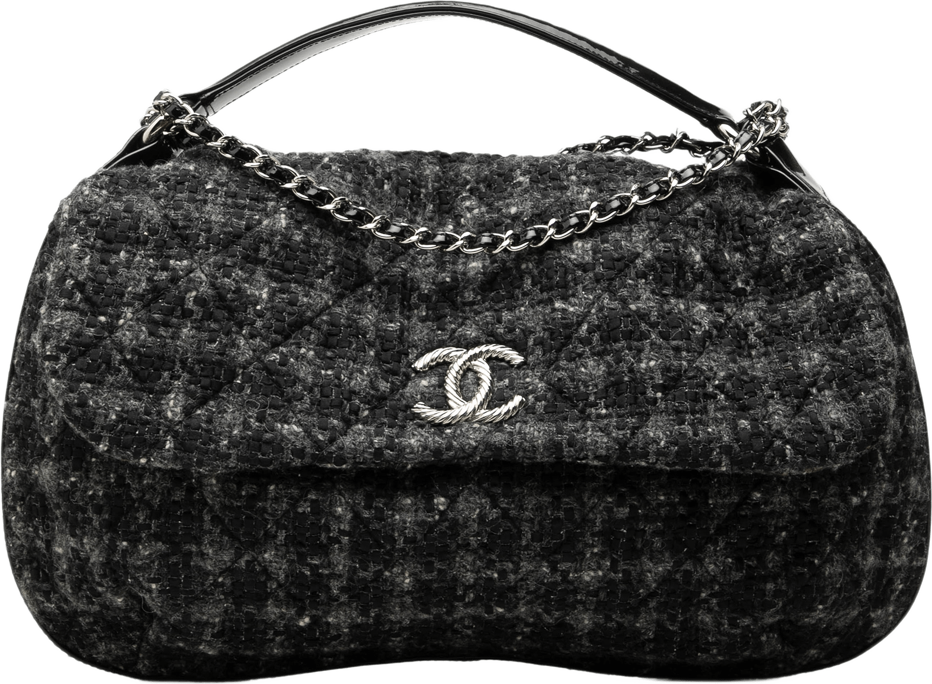 Chanel Cc Tweed Top Handle Flap, från Luxclusif, i färgen svart.