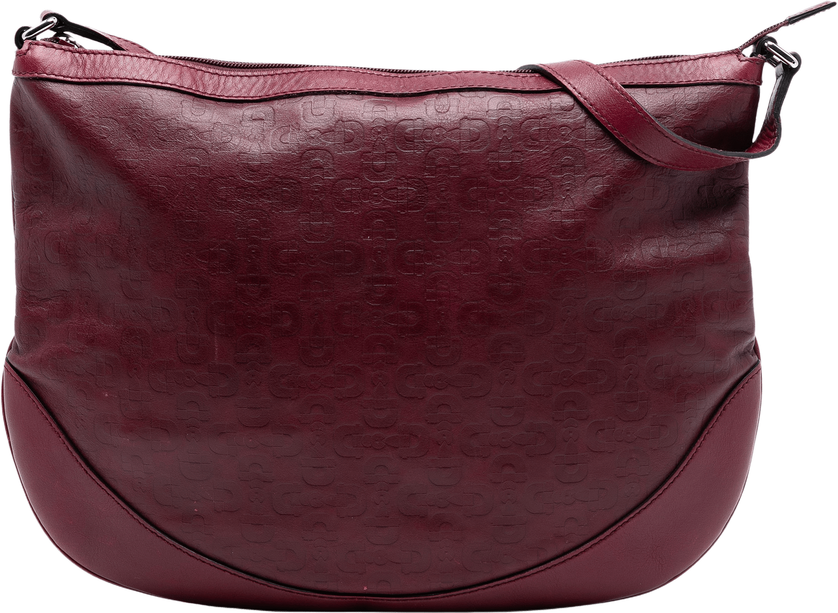 Gucci Embossed Leather Horsebit Crossbody, från Luxclusif, i färgen burgundy.