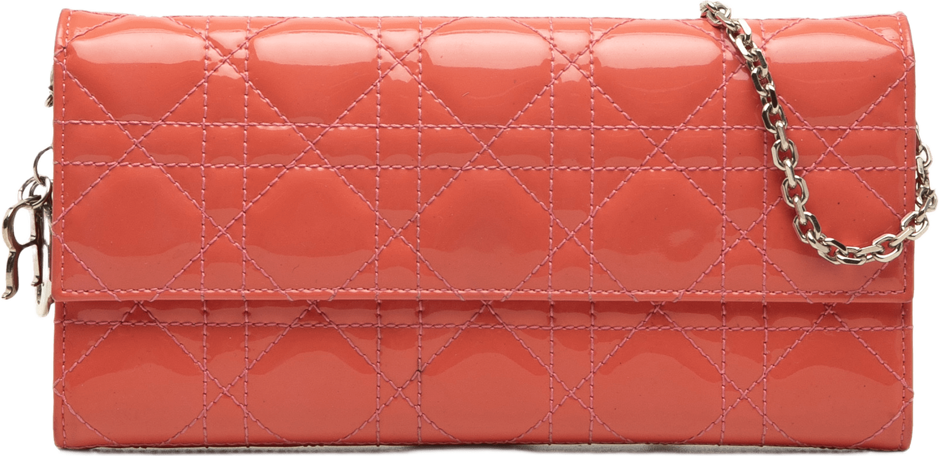 Dior Patent Cannage Lady Dior Wallet On Chain, från Luxclusif, i färgen rosa.