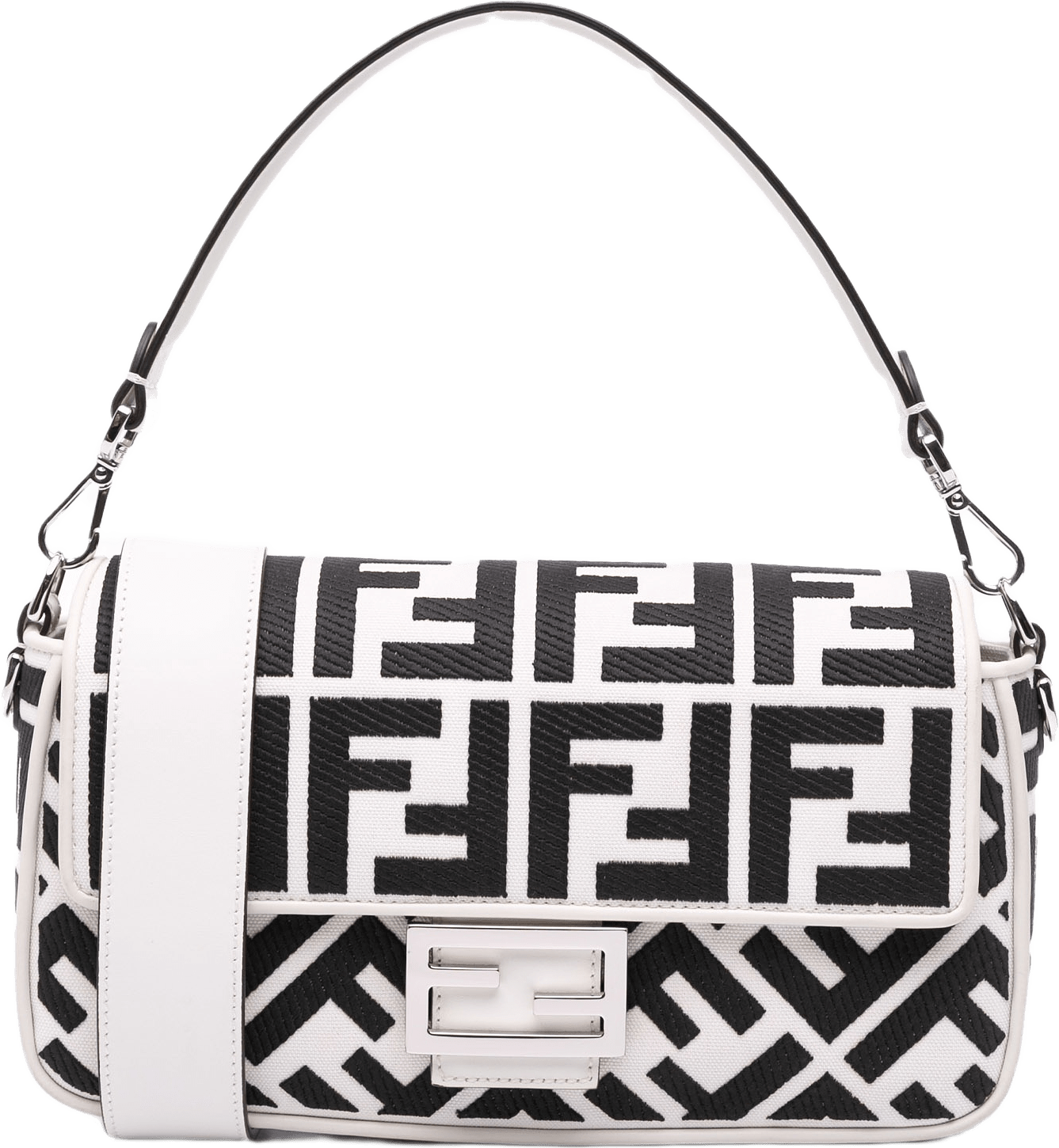 Fendi Zucca Embroidered Canvas Baguette Satchel, från Luxclusif, i färgen white.
