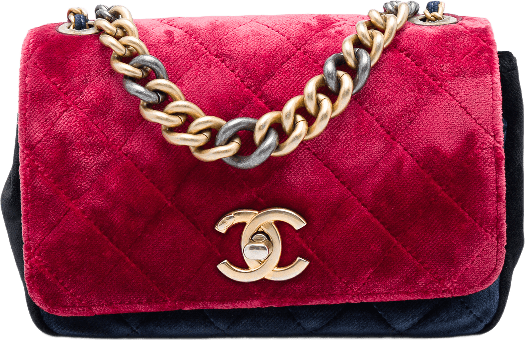 Chanel Paris Cosmopolite Small Tricolor Quilted Velvet Private Affair Camellia Flap, från Luxclusif, i färgen röd.