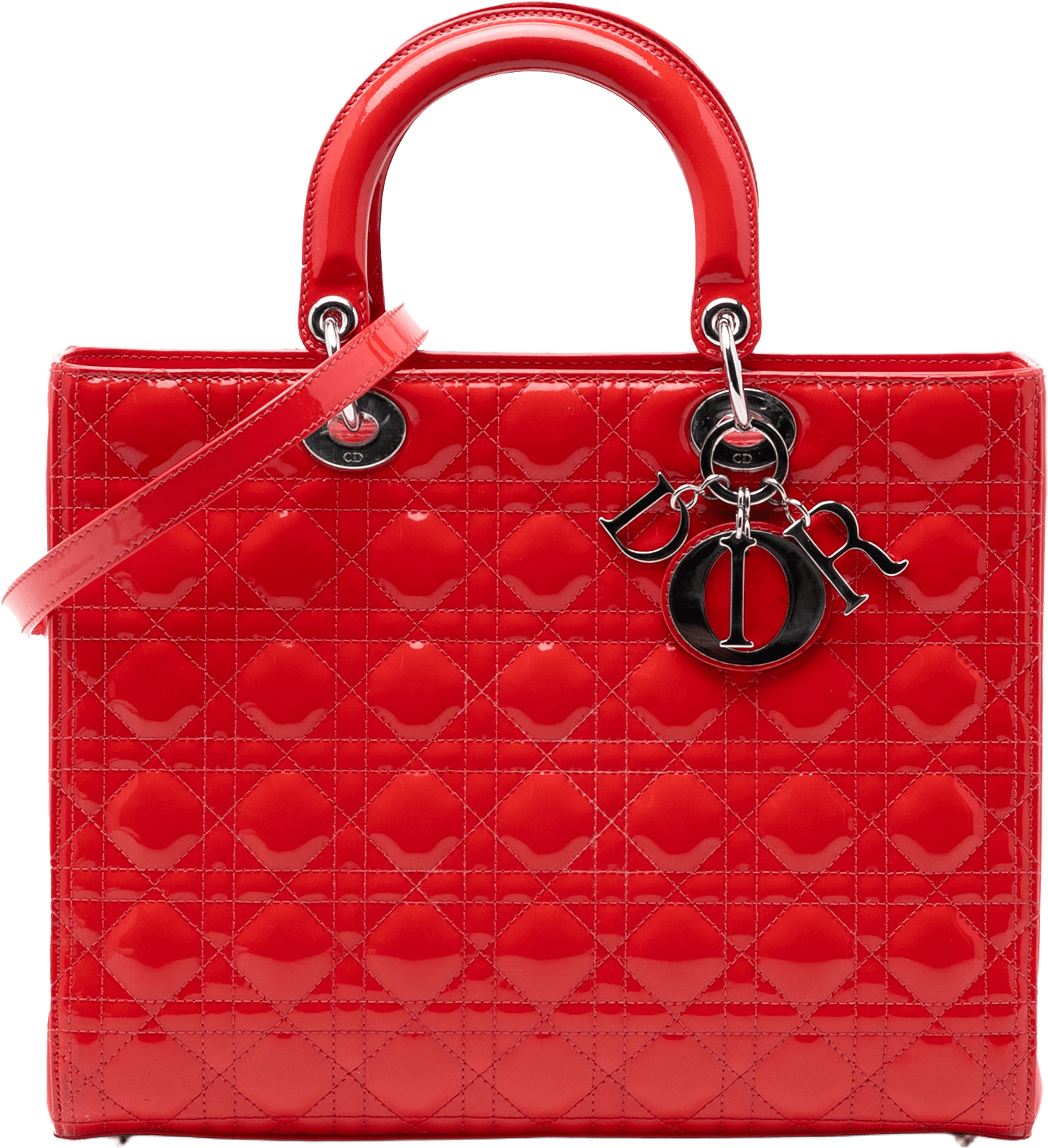 Dior Large Patent Cannage Lady Dior, från Luxclusif, i färgen red.