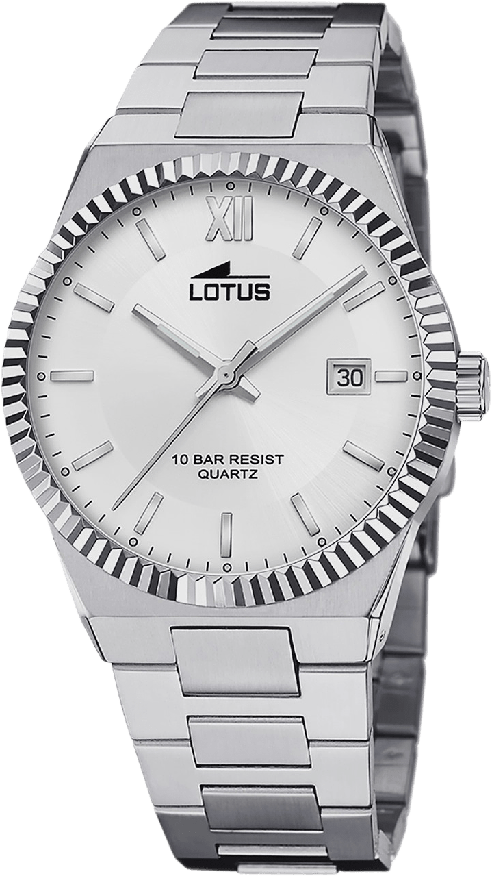 Lotus Herrklocka -  Metallband, Datum, Stål/vit, 40 Mm, från Lotus, i färgen silver.