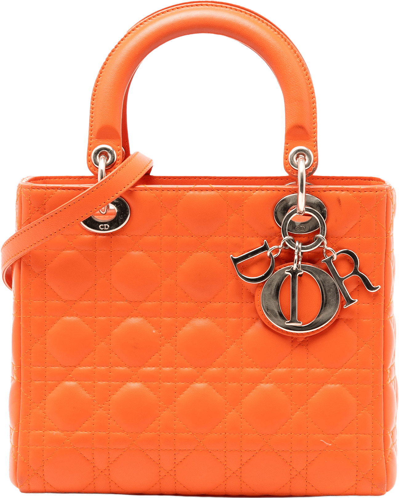 Dior Medium Lambskin Cannage Lady Dior, från Luxclusif, i färgen orange.