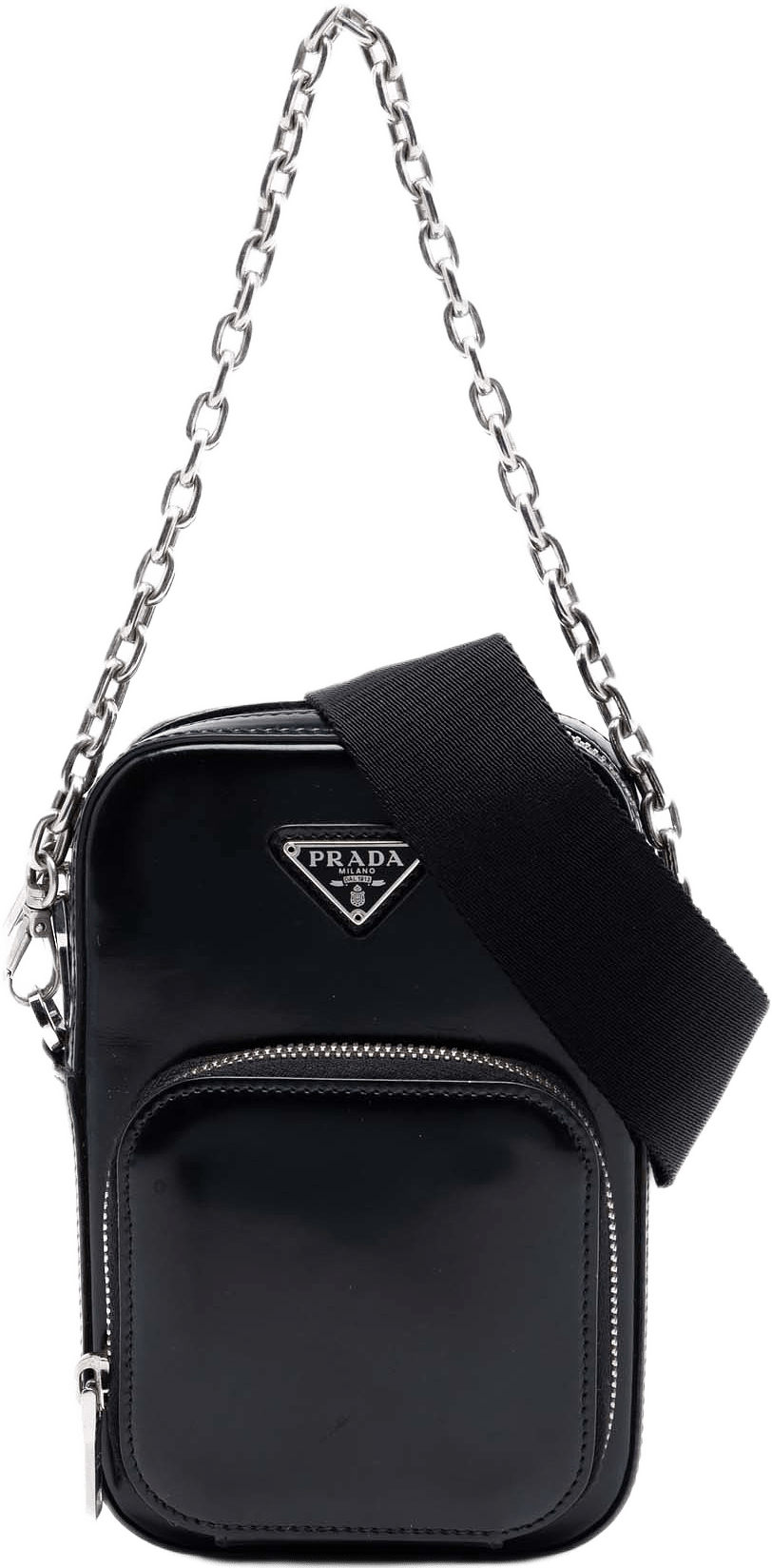 Prada Mini Brushed Leather Phone Pouch, från Luxclusif, i färgen black.