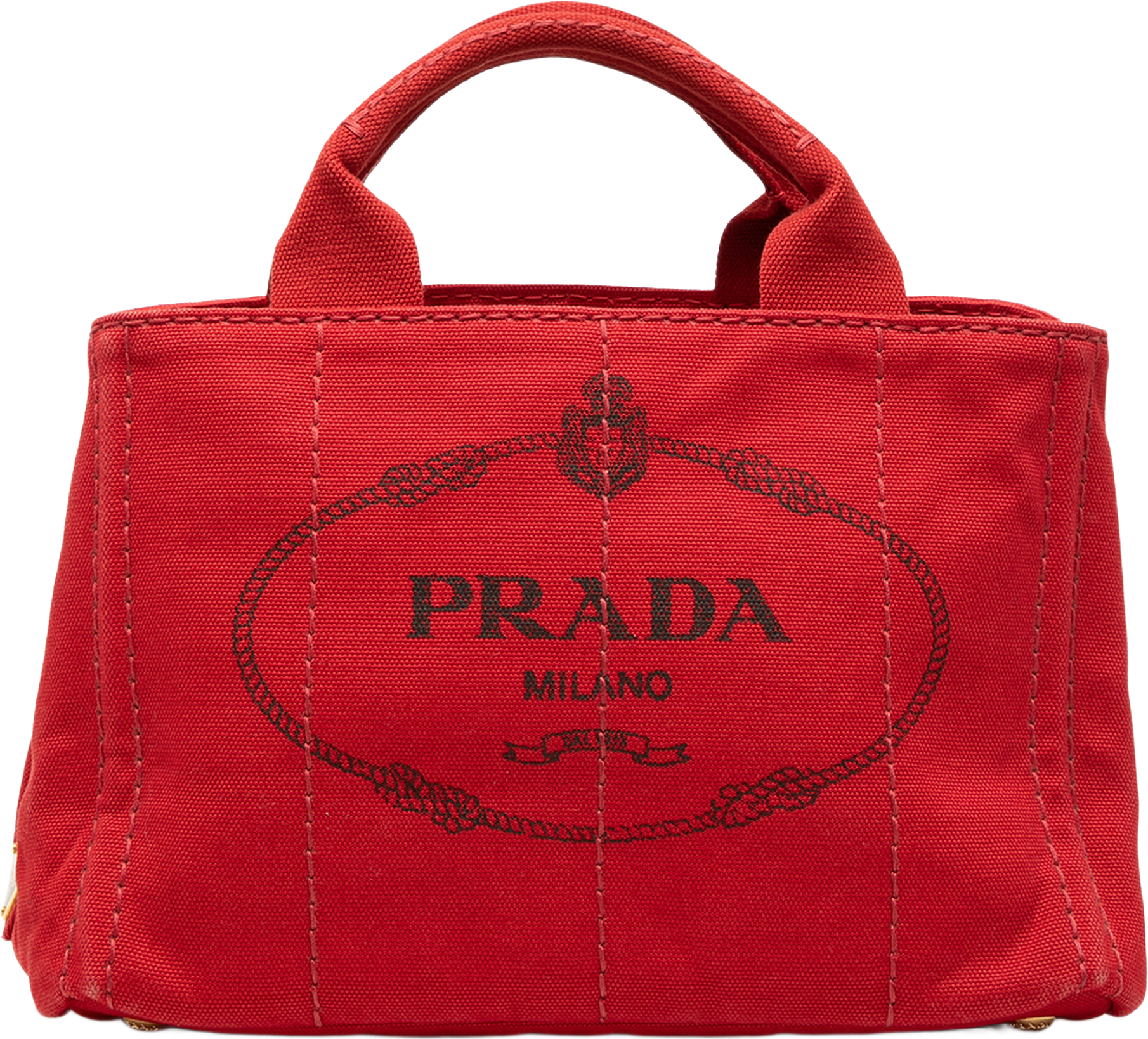 Prada Small Canvas Canapa Logo Tote, från Luxclusif, i färgen röd.