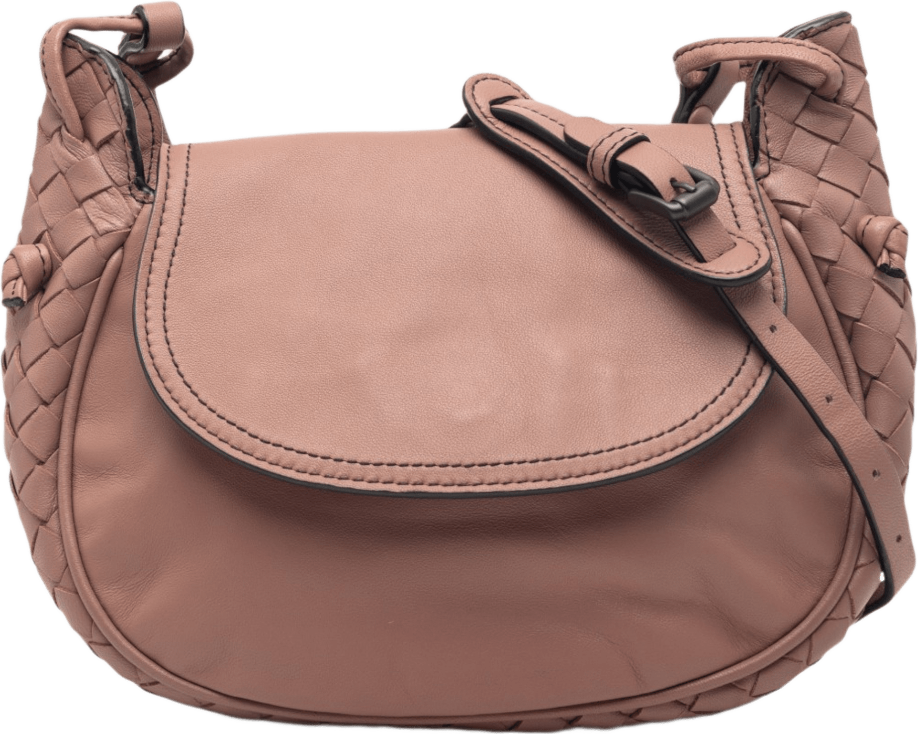 Bottega Veneta Small Intrecciato Trimmed Nappa Nodini Flap, från Luxclusif, i färgen pink.