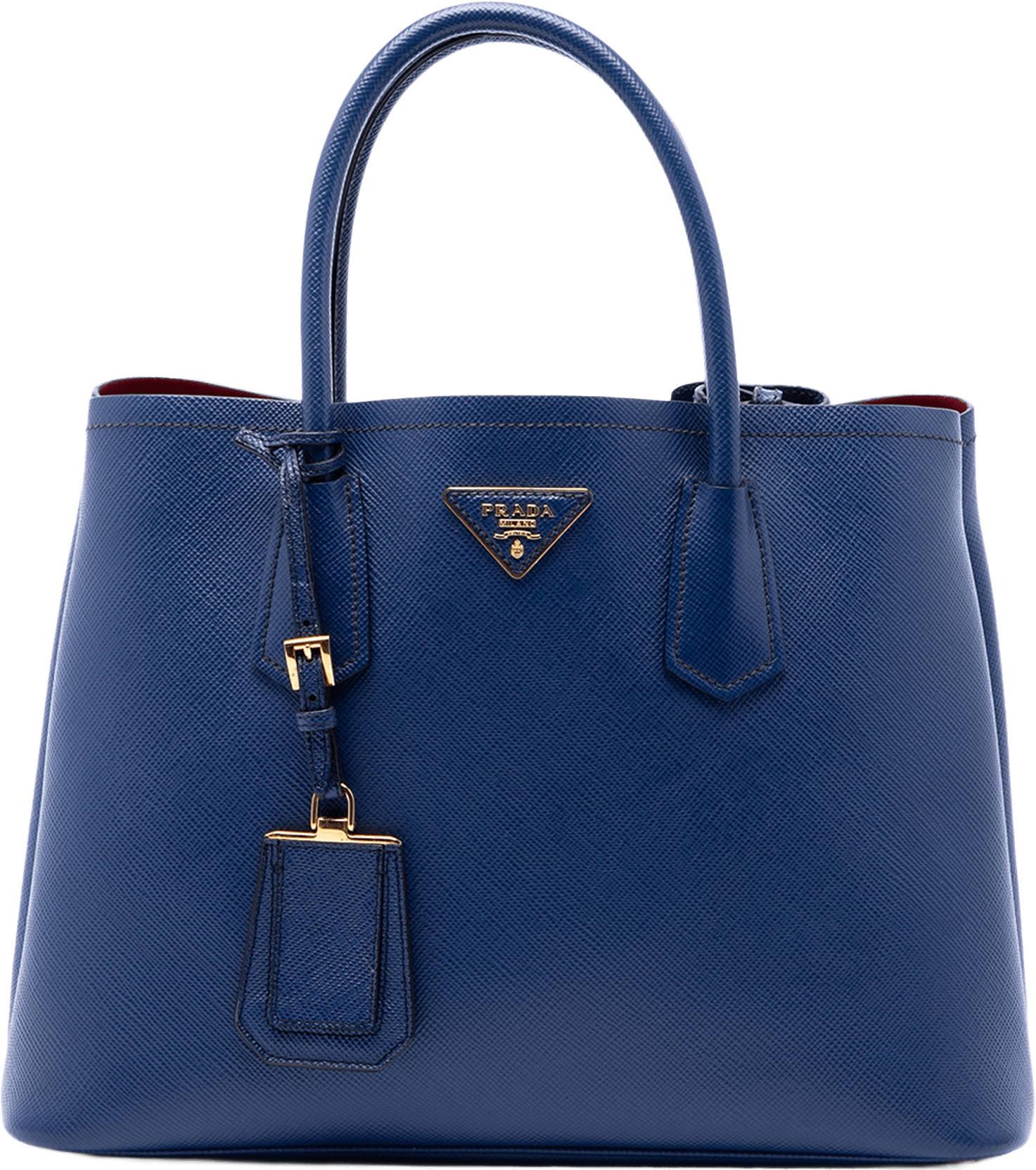 Prada Medium Saffiano Cuir Double Handle Satchel, från Luxclusif, i färgen blå.
