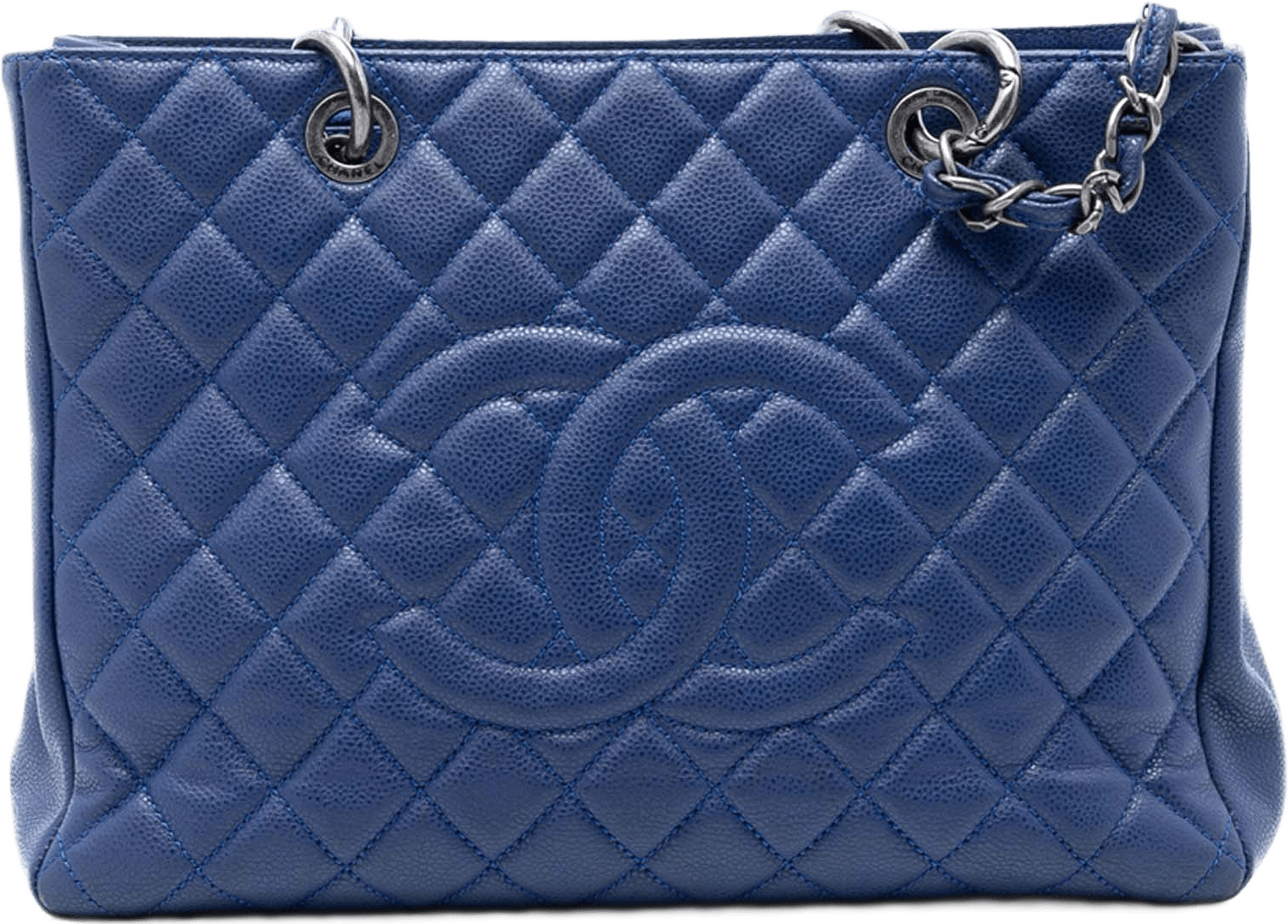 Chanel Caviar Grand Shopping Tote, från Luxclusif, i färgen blå.