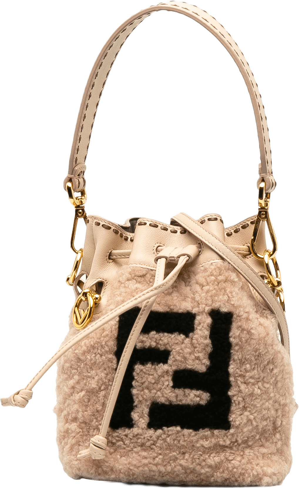 Fendi Shearling Mini Mon Tresor Bucket Bag, från Luxclusif, i färgen pink.