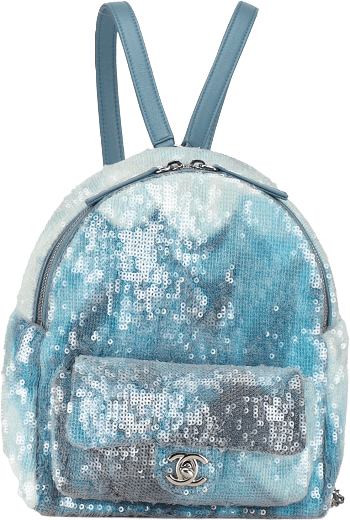 Chanel Mini Sequins And Lambskin Waterfall Backpack, från Luxclusif, i färgen light blue.