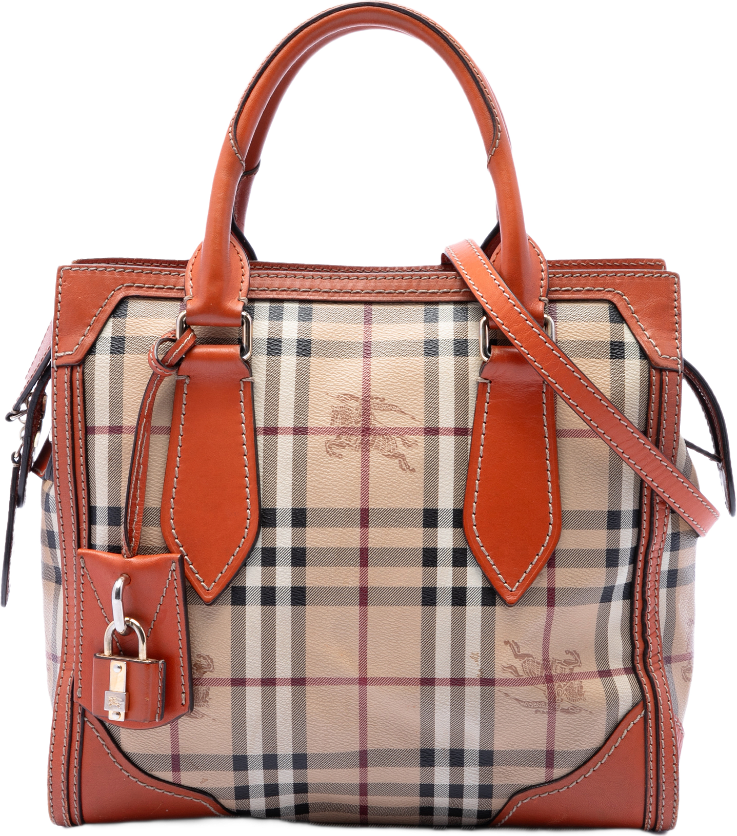 Burberry Small Haymarket Check Coated Canvas Honeywood Tote, från Luxclusif, i färgen beige.