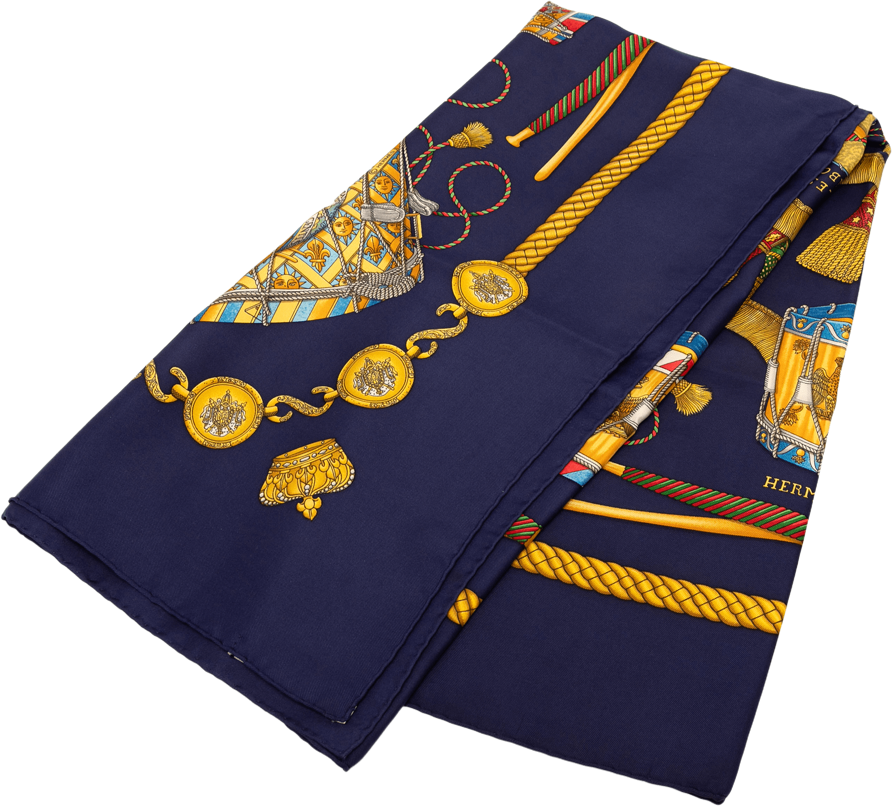 Hermès Les Tambours Silk Scarf 90, från Luxclusif, i färgen navy.