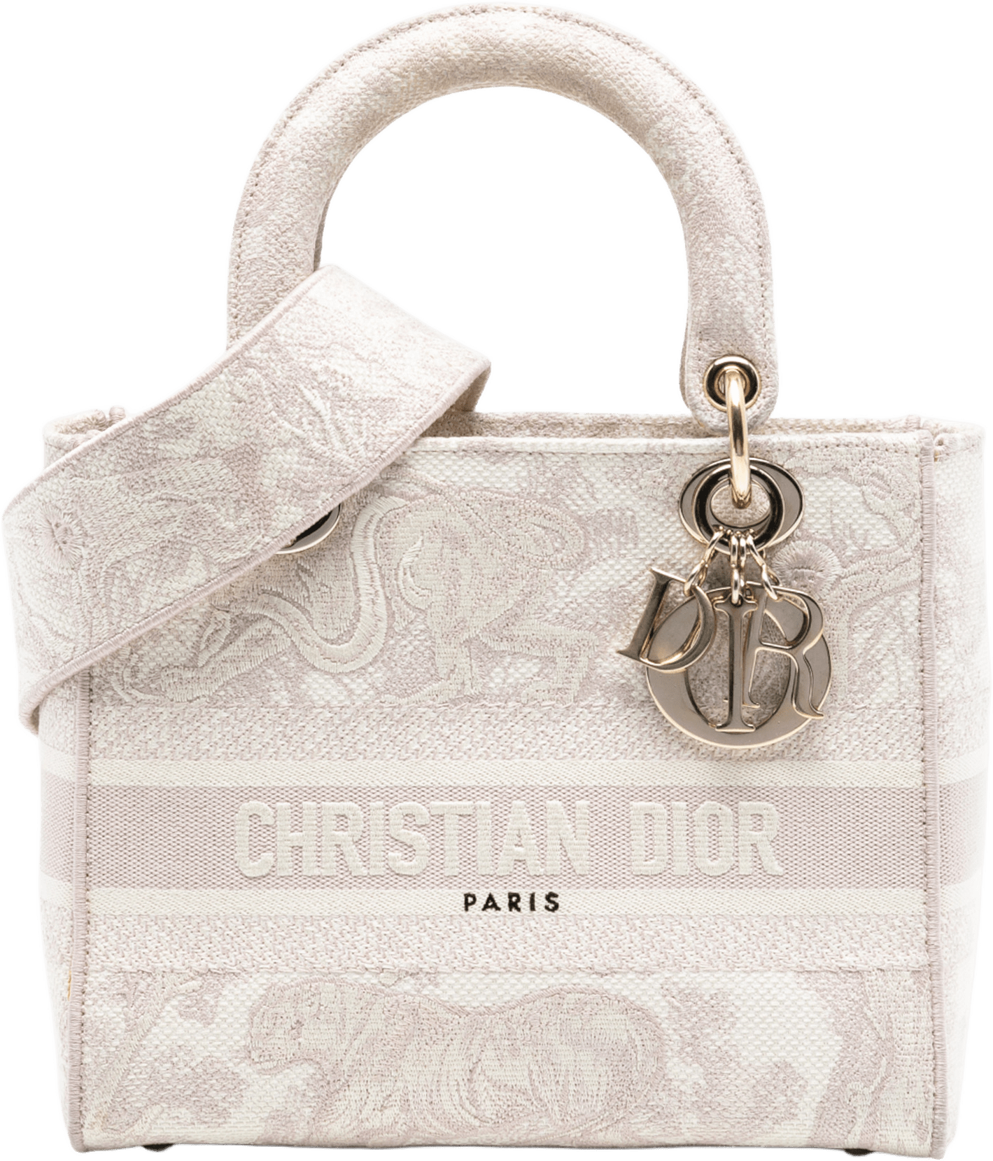 Dior Medium Embroidered Canvas Toile De Jouy Lady D Lite, från Luxclusif, i färgen light pink.