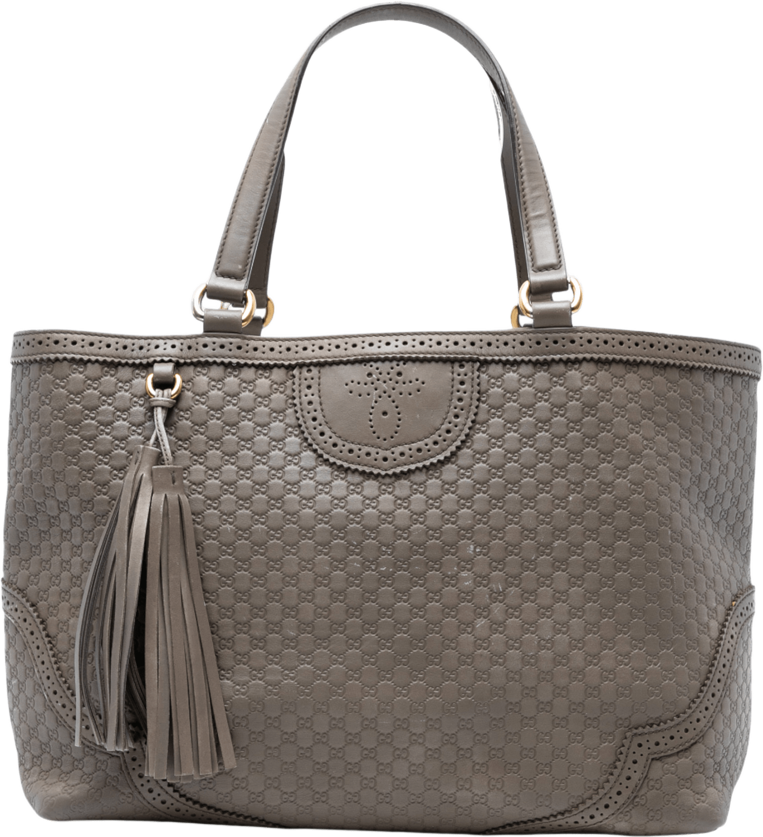 Gucci Large Microguccissima Brogue Duilio Tote, från Luxclusif, i färgen taupe.