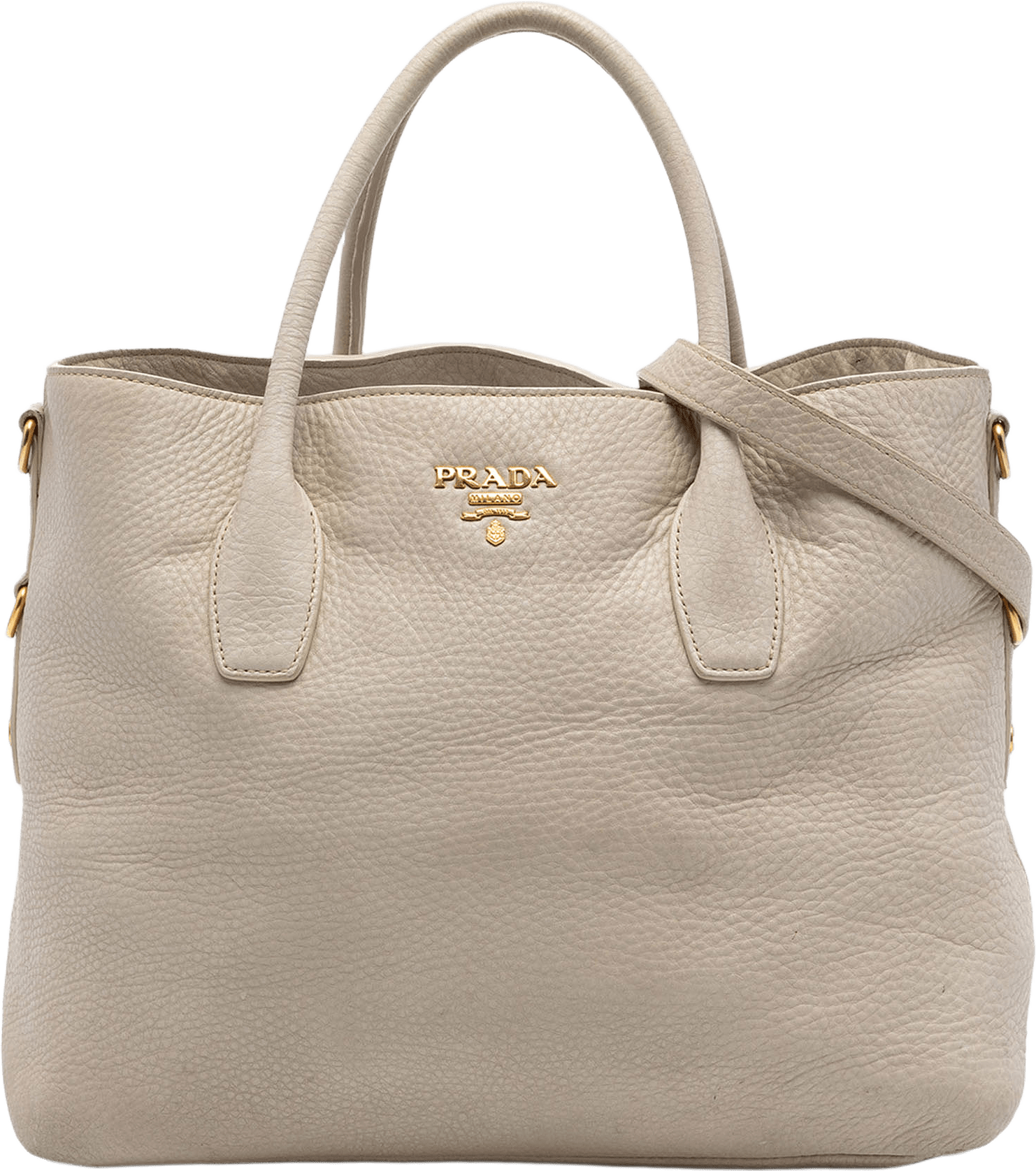 Prada Vitello Daino Open Convertible Tote, från Luxclusif, i färgen beige.