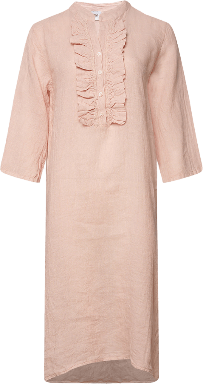 18970r, Long Shirt Dress Ruffle, Linen - New Rose