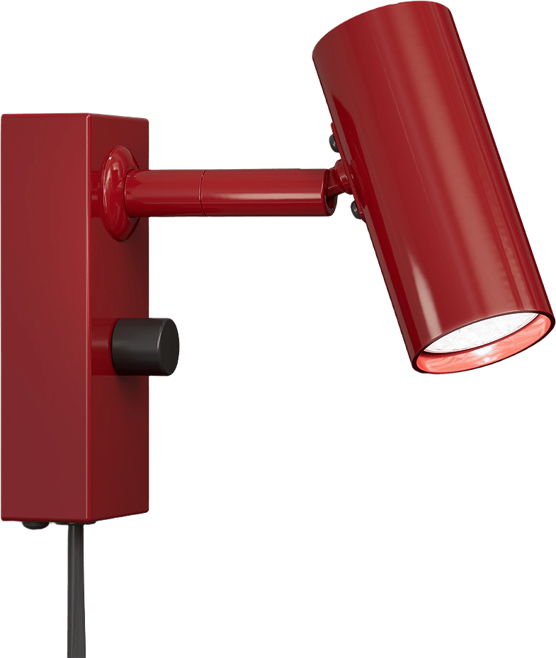 Vägglampa Cato, från Belid, i färgen blank rubinröd/mattsvart.