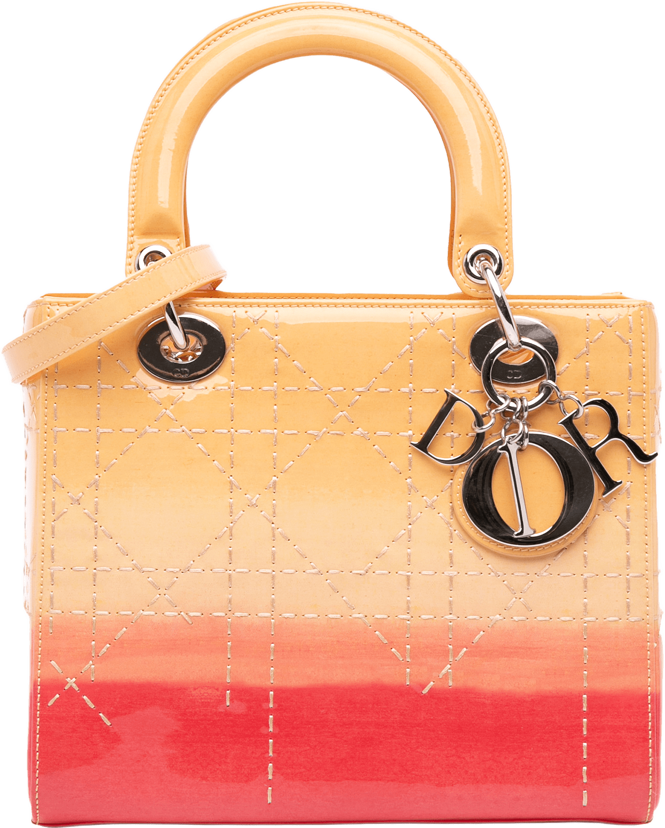 Dior Medium Ombre Patent Cannage Lady Dior, från Luxclusif, i färgen light orange.