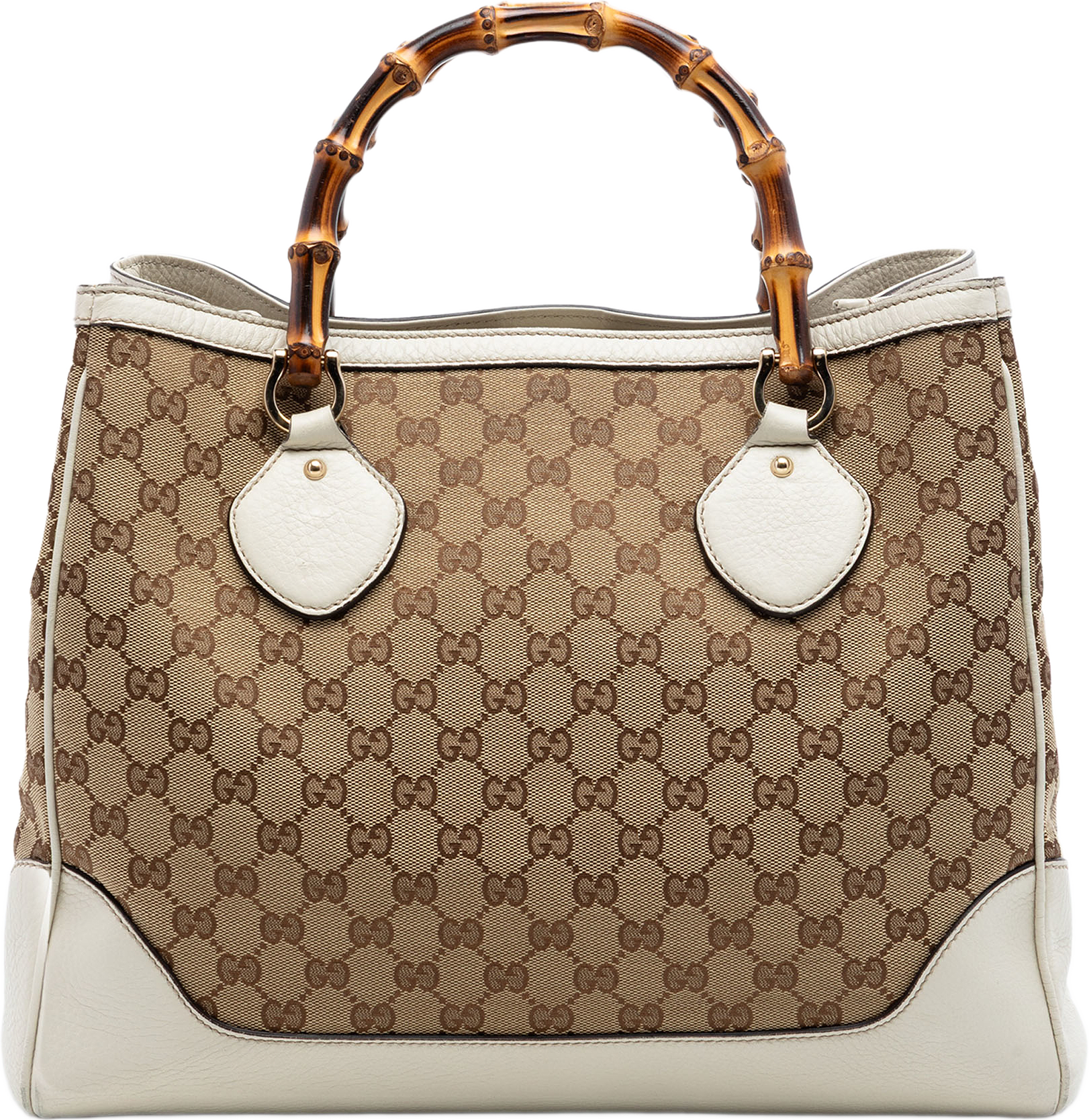 Gucci Medium Gg Canvas Bamboo Diana Tote, från Luxclusif, i färgen beige.