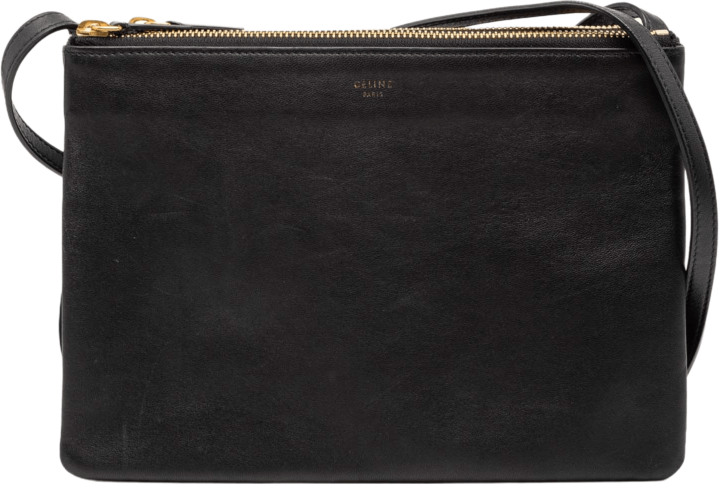 Celine Large Lambskin Trio Crossbody, från Luxclusif, i färgen black.