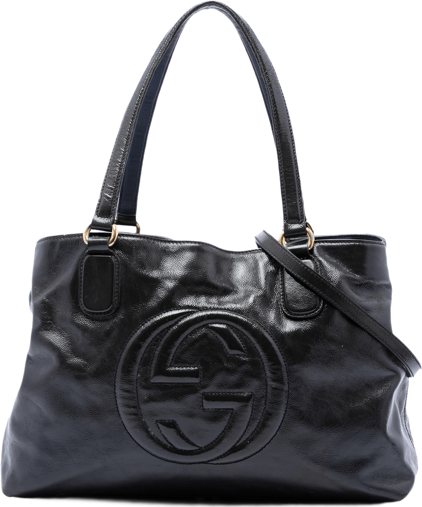 Gucci Medium Patent Soho Working Satchel, från Luxclusif, i färgen svart.