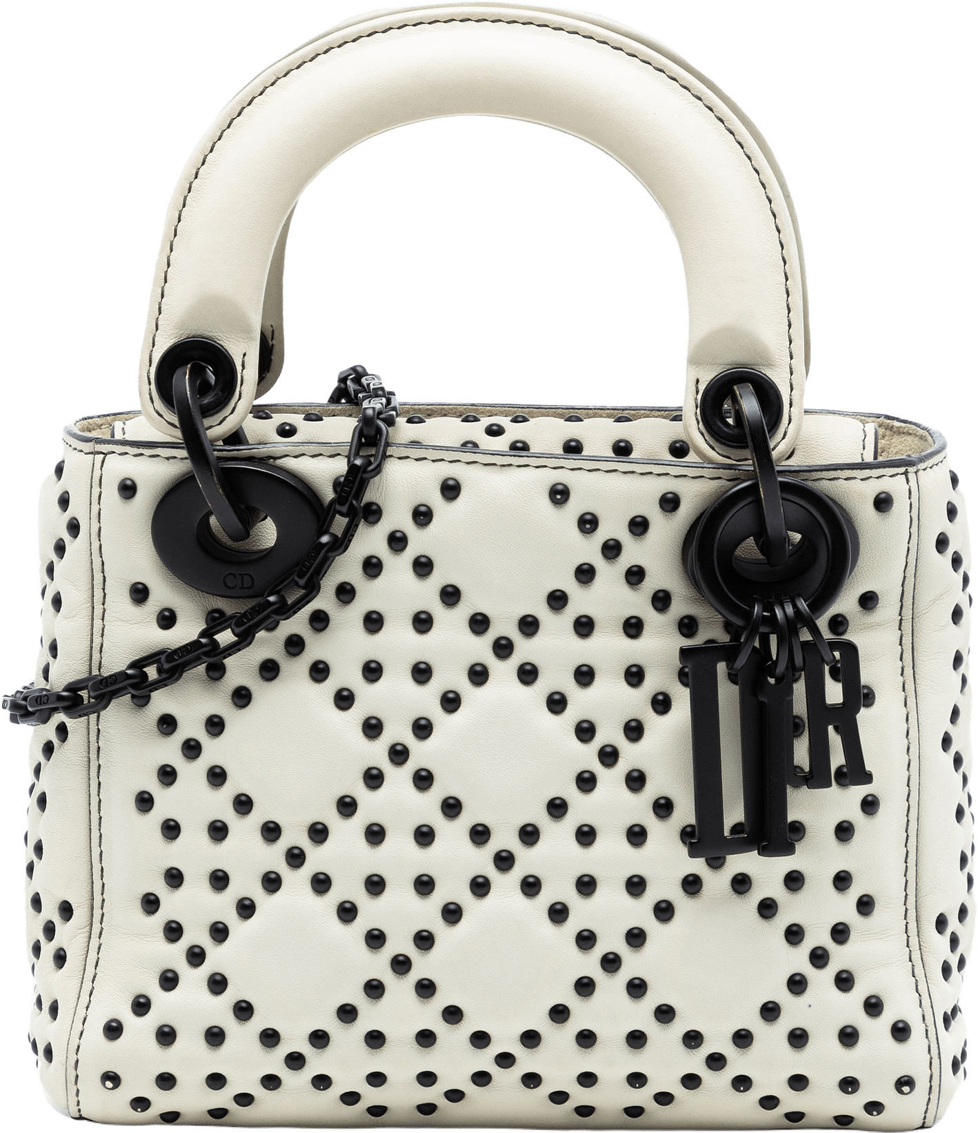 Dior Mini Lambskin Cannage Studded Supple Lady Dior, från Luxclusif, i färgen white.