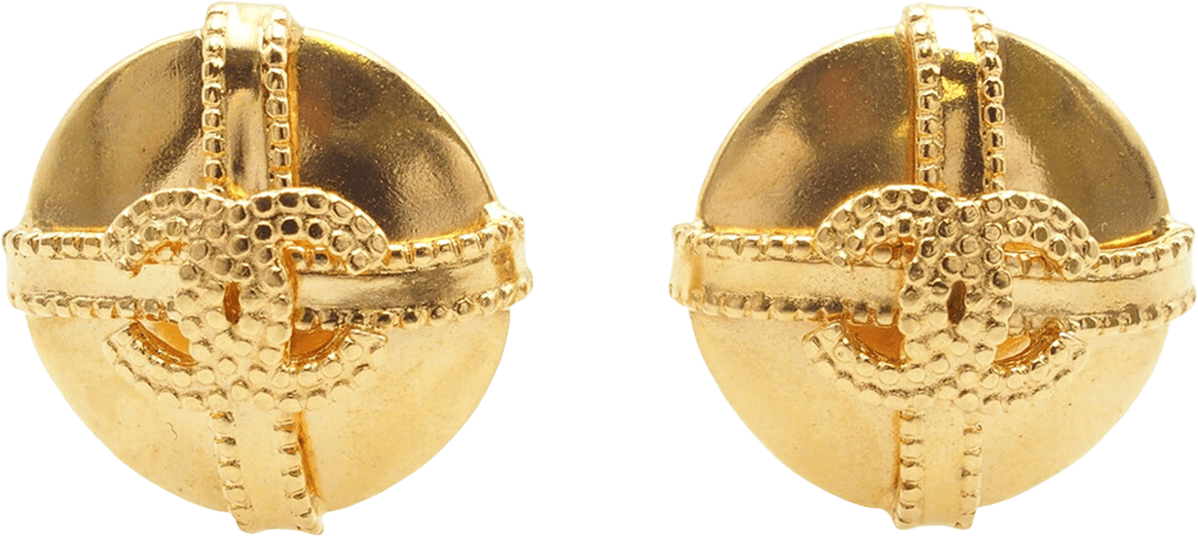 Chanel Cc Gold Plated Round Clip On Earrings, från Luxclusif, i färgen gold.