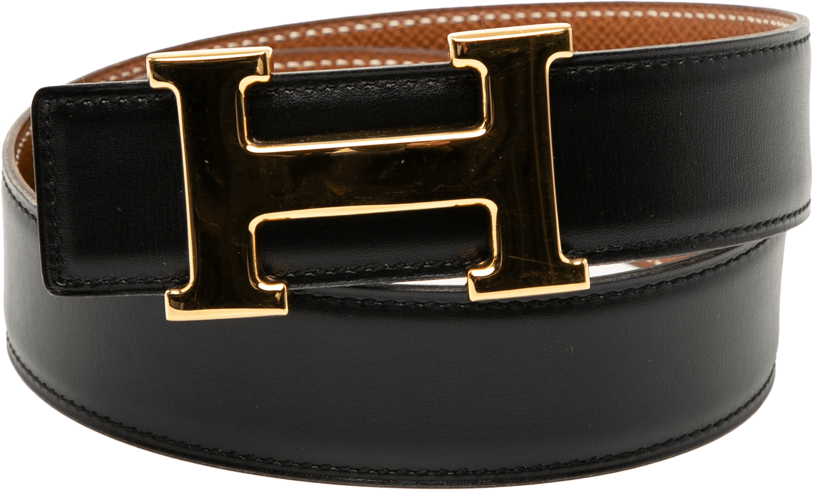 Hermès Box Calf And Courchevel Constance H Reversible Belt, från Luxclusif, i färgen black.