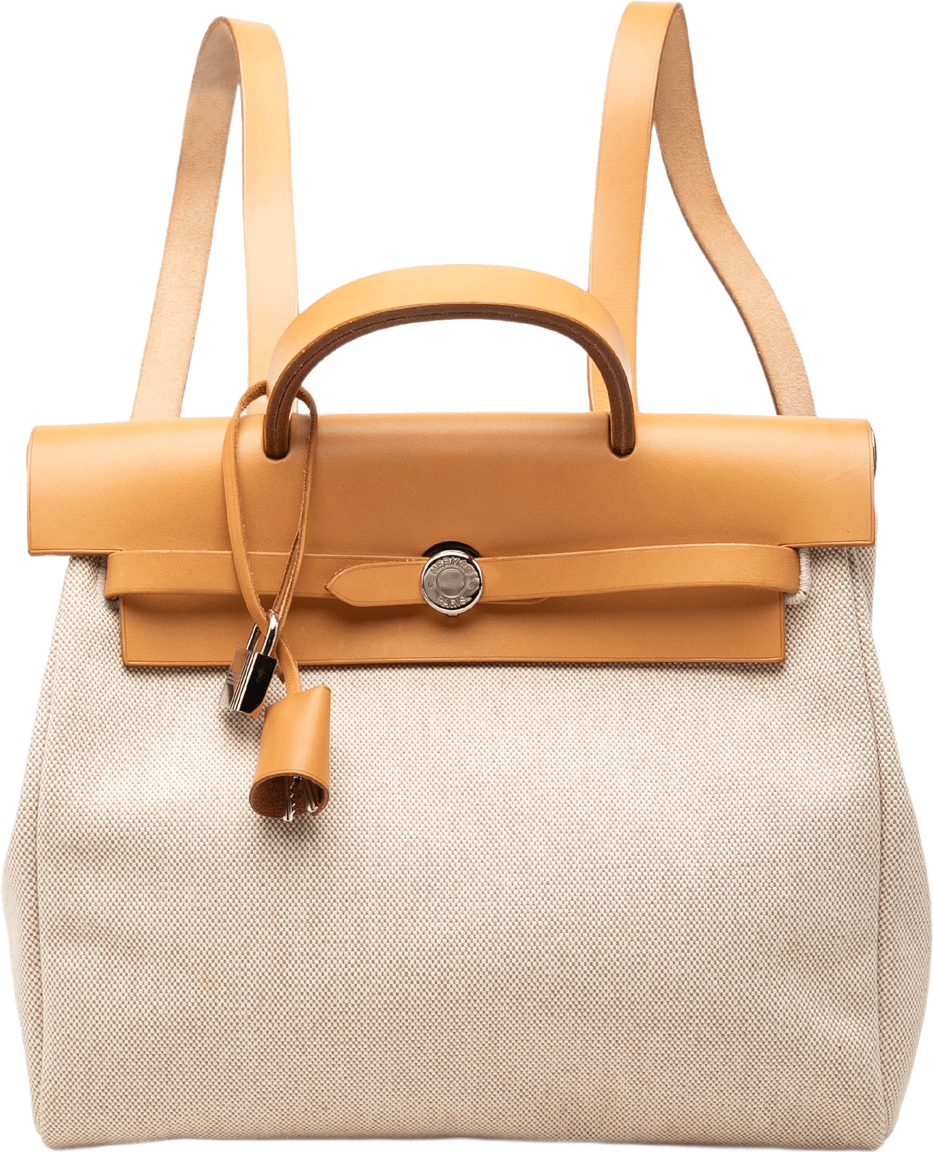 Hermès Toile Herbag Backpack Pm, från Luxclusif, i färgen beige.