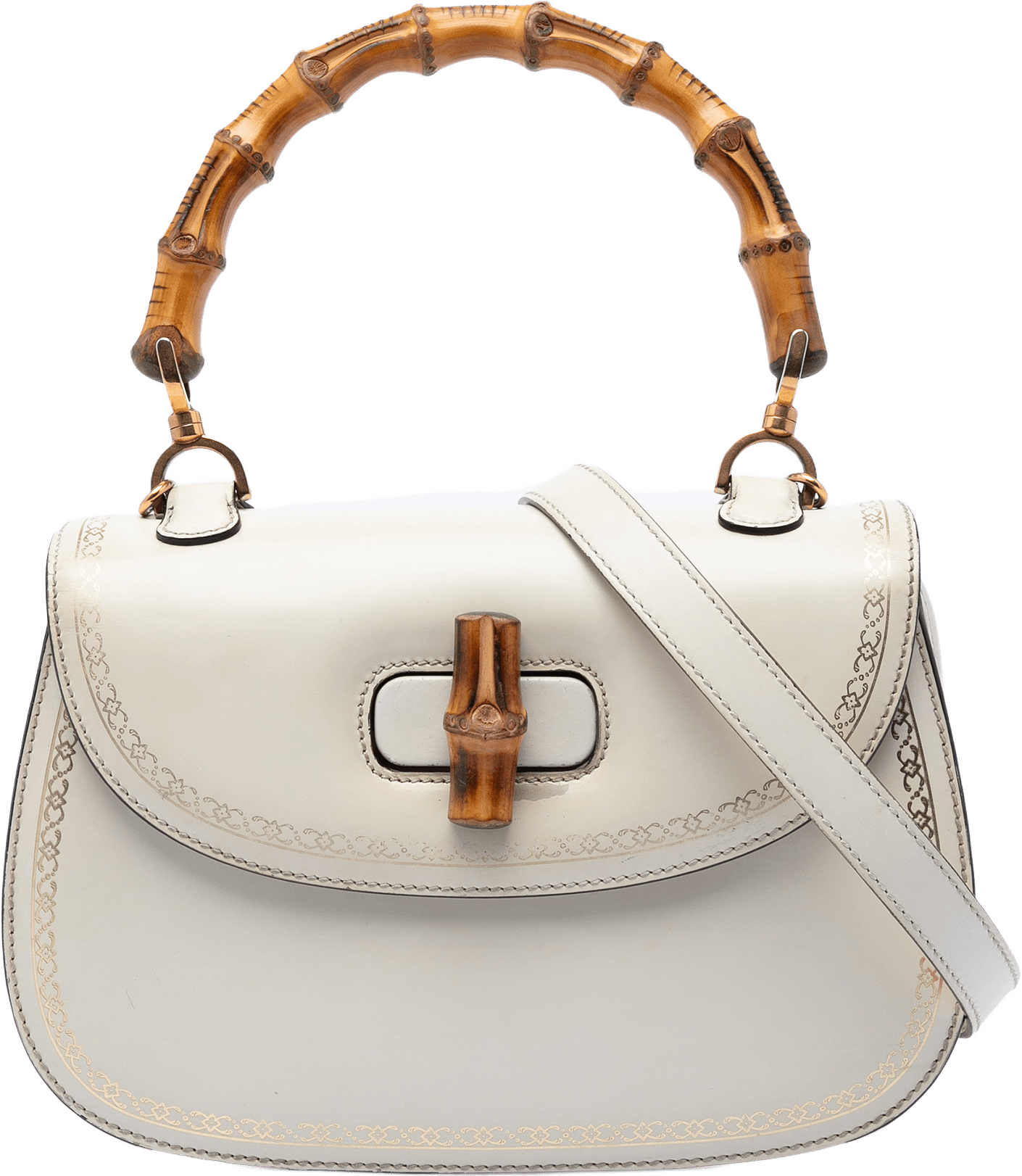 Gucci Calfskin Frame Print Bamboo Top Handle Bag, från Luxclusif, i färgen white.