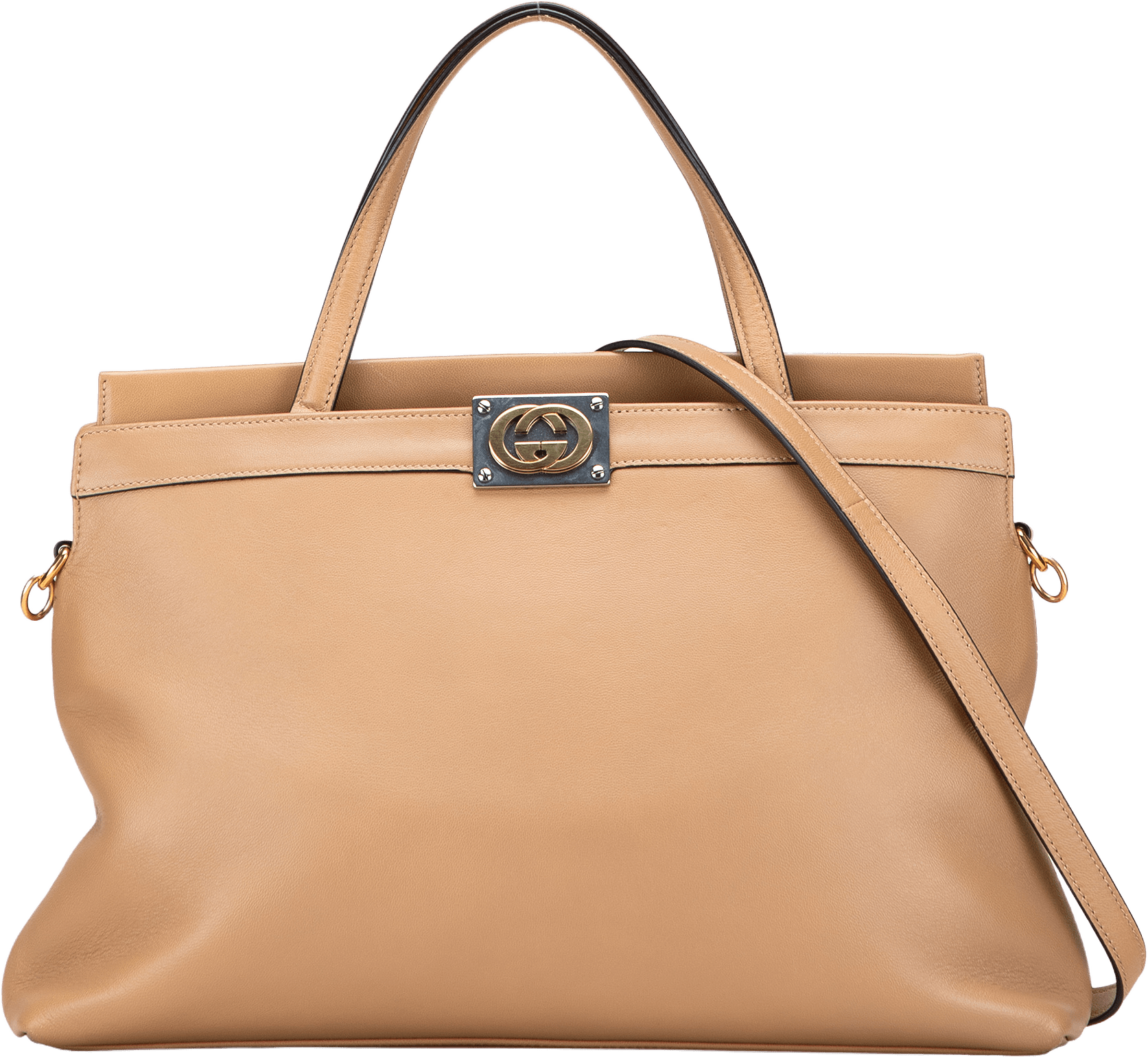 Gucci Small Leather Linea Matisse Satchel, från Luxclusif, i färgen camel.