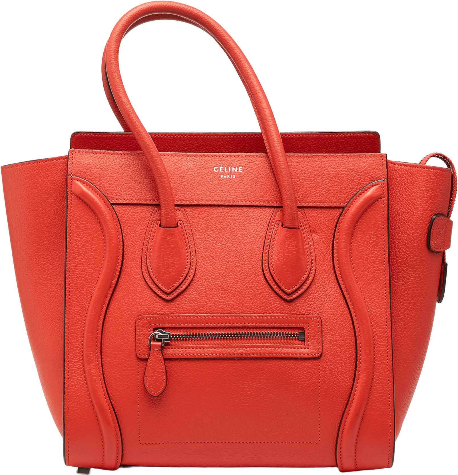 Celine Micro Leather Luggage Tote, från Luxclusif, i färgen red orange.
