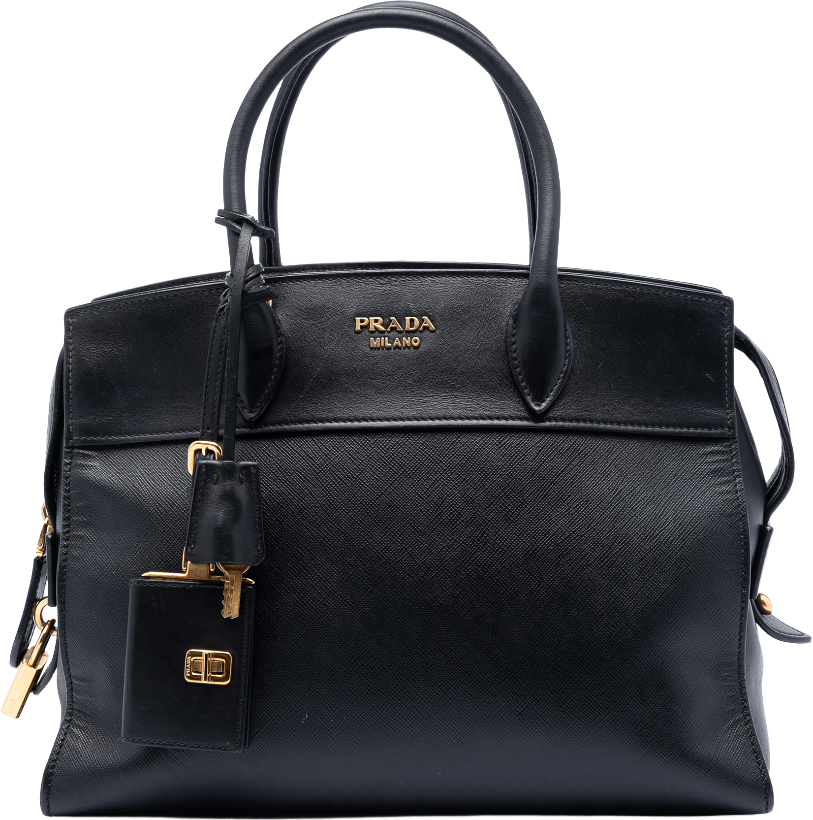 Prada Saffiano And City Calf Esplanade Satchel, från Luxclusif, i färgen black.