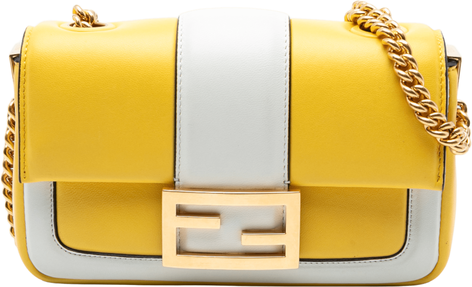 Fendi Mini Bicolor Nappa Apolo Chain Baguette Shoulder Bag, från Luxclusif, i färgen yellow.