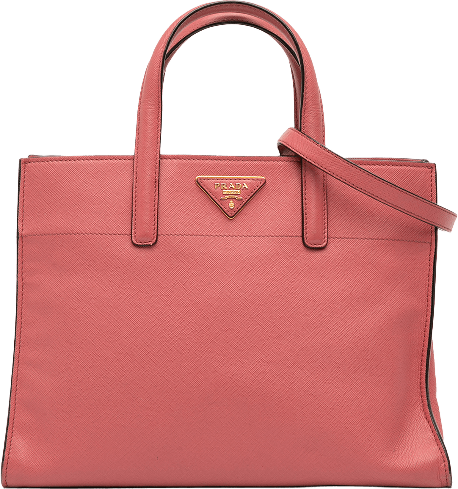 Prada Saffiano Soft Triple Pocket Tote, från Luxclusif, i färgen pink.