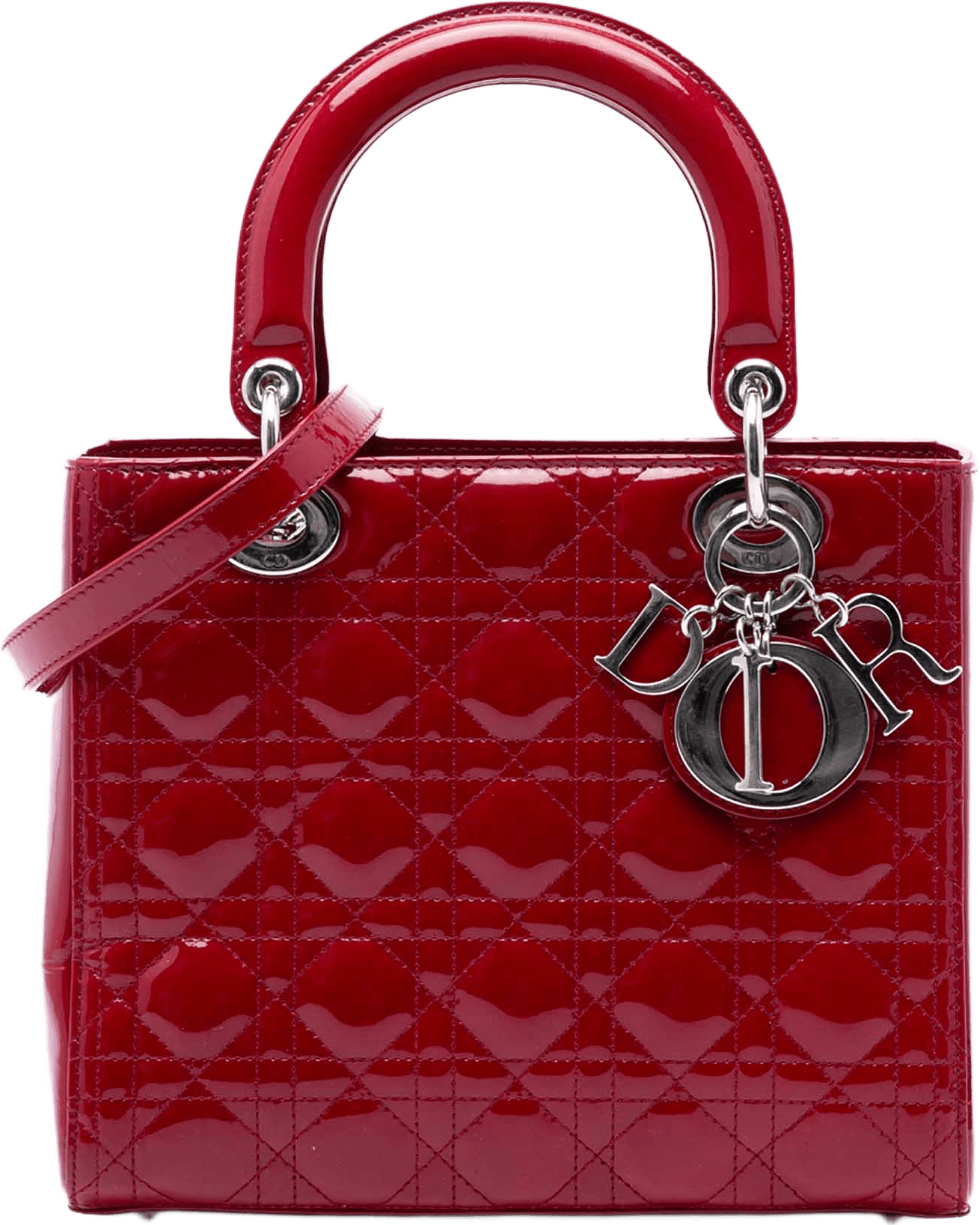 Dior Medium Patent Cannage Lady Dior, från Luxclusif, i färgen röd.