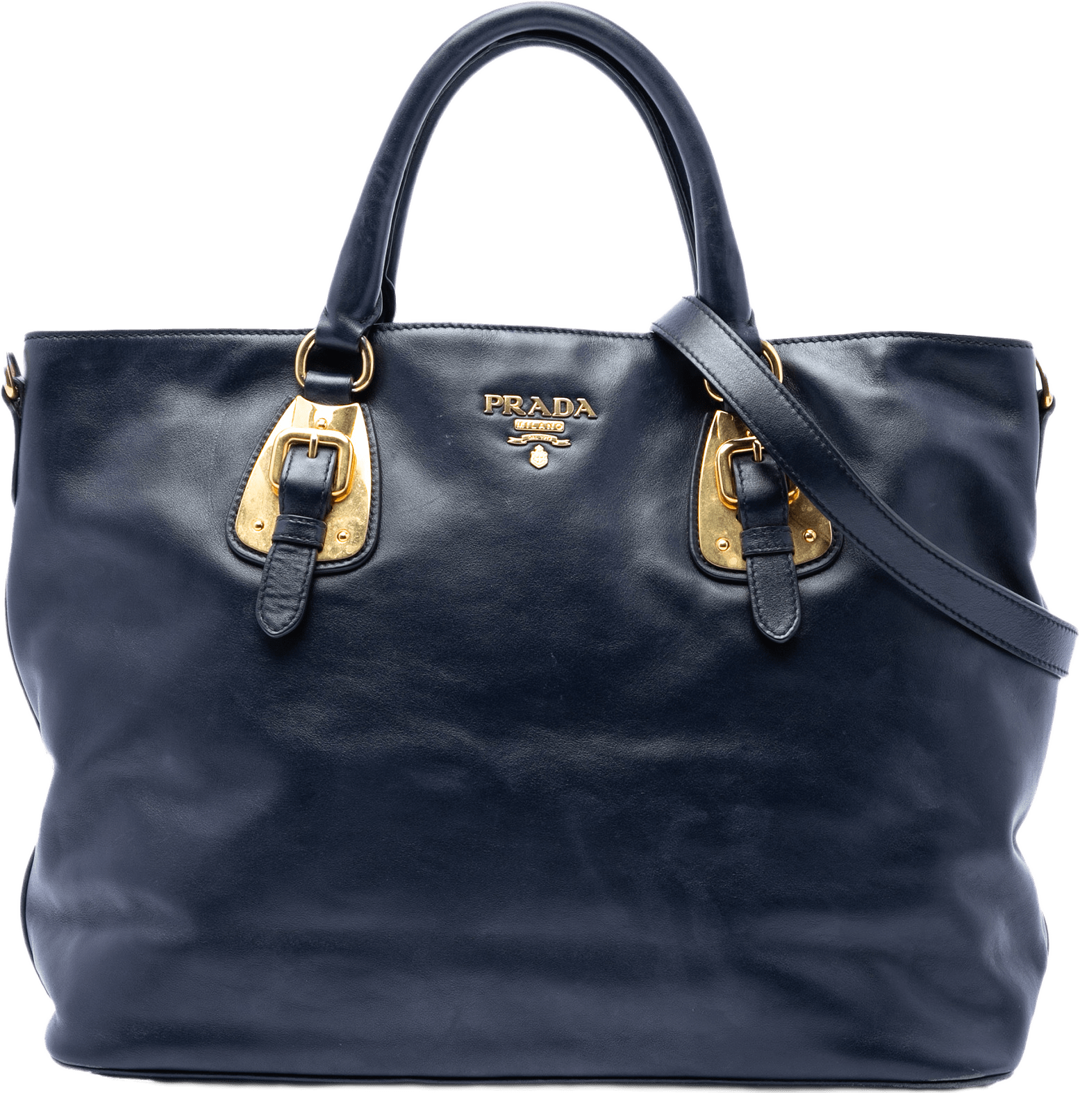 Prada Soft Calfskin Open Convertible Shopping Tote, från Luxclusif, i färgen blå.