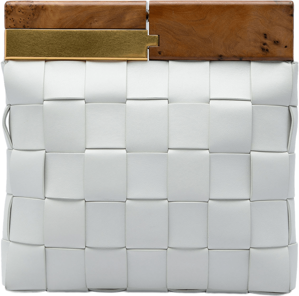 Bottega Veneta Lambskin Maxi Intrecciato The Snap Clutch, från Luxclusif, i färgen vit.