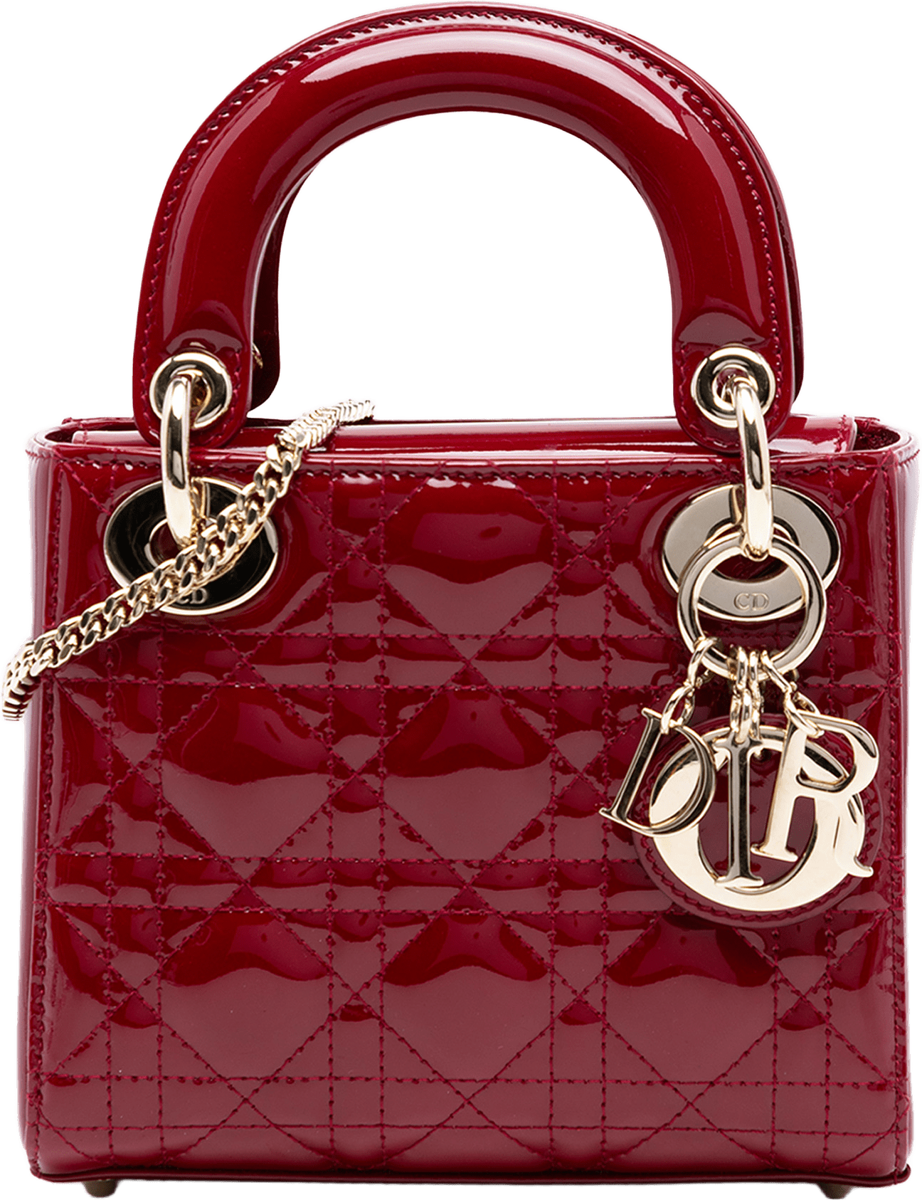 Dior Mini Patent Cannage Lady Dior, från Luxclusif, i färgen dark red.