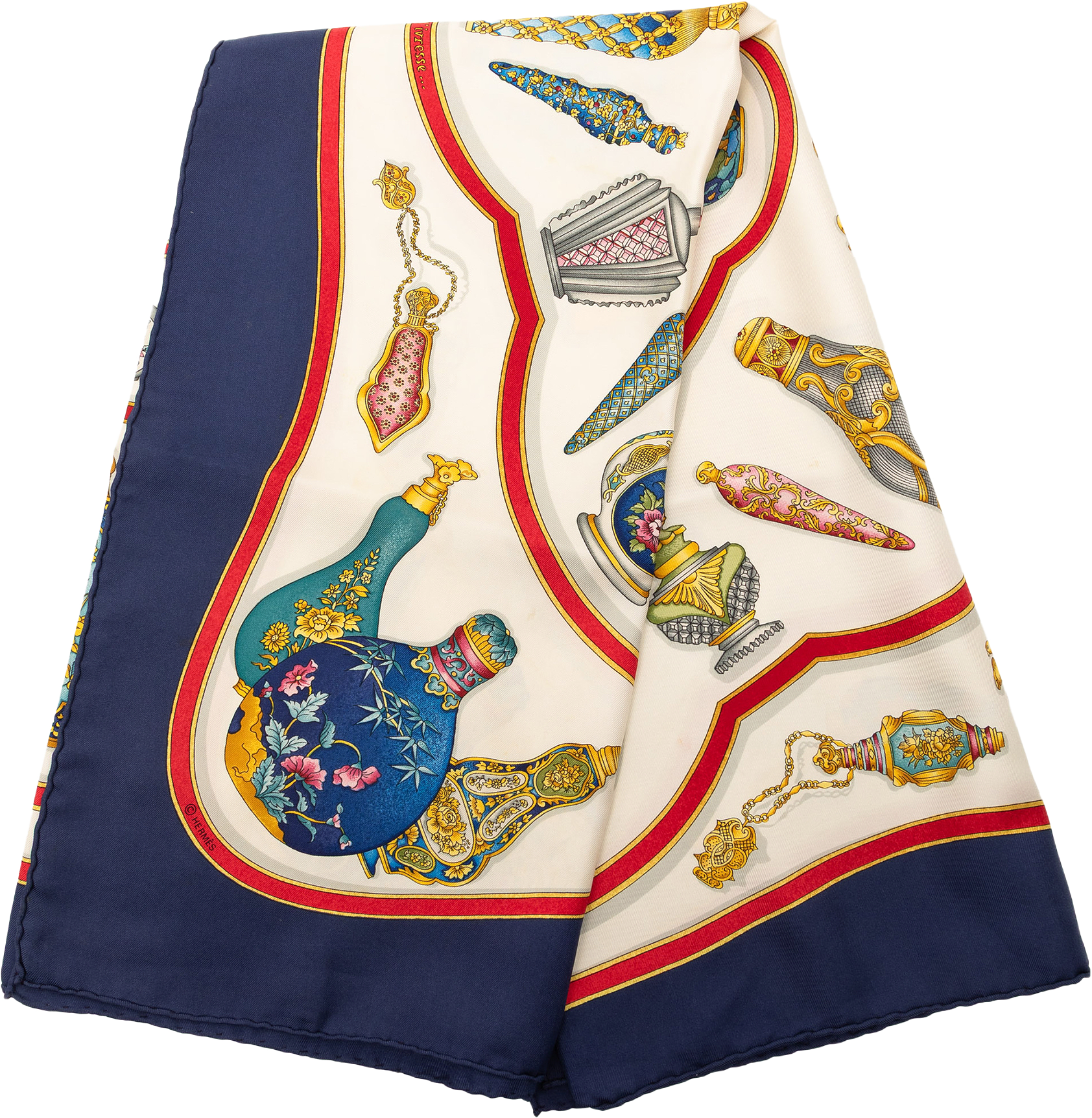 Hermès Qu Importe Le Flacon Silk Scarf 90, från Luxclusif, i färgen white.