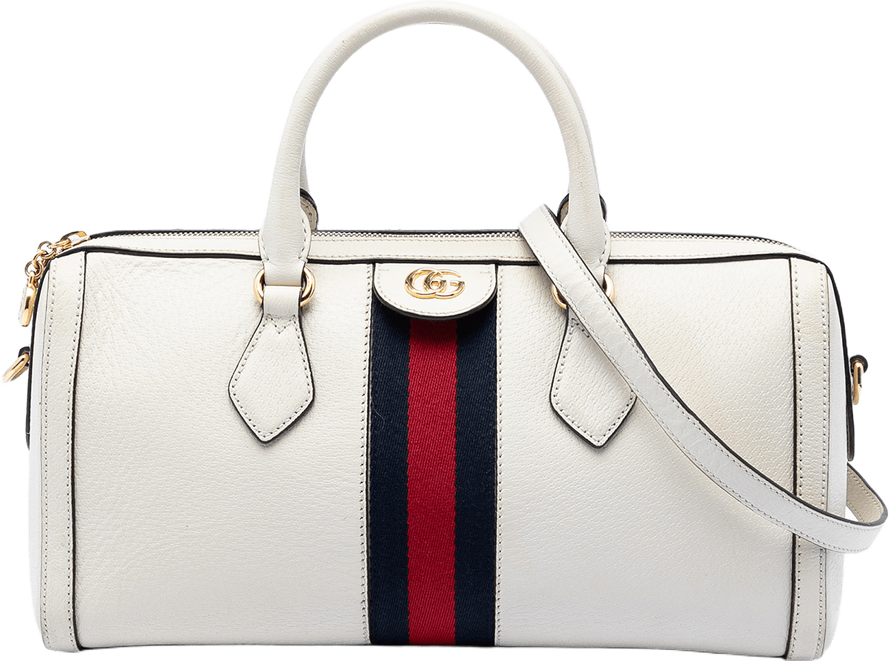 Gucci Medium Calfskin Web Ophidia Top Handle Bag, från Luxclusif, i färgen beige.