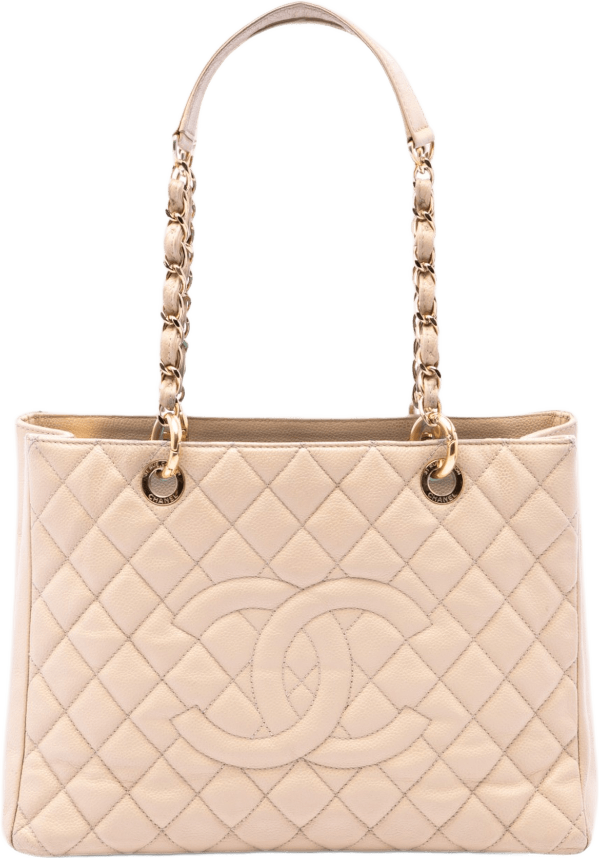 Chanel Caviar Grand Shopping Tote, från Luxclusif, i färgen light beige.