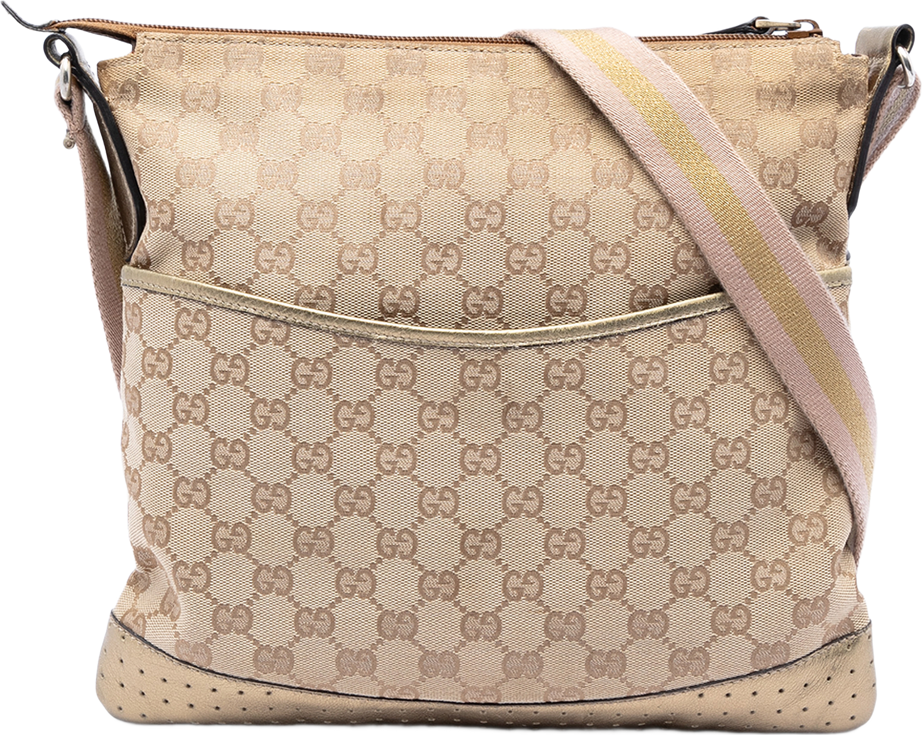 Gucci Gg Canvas Web Crossbody, från Luxclusif, i färgen beige.