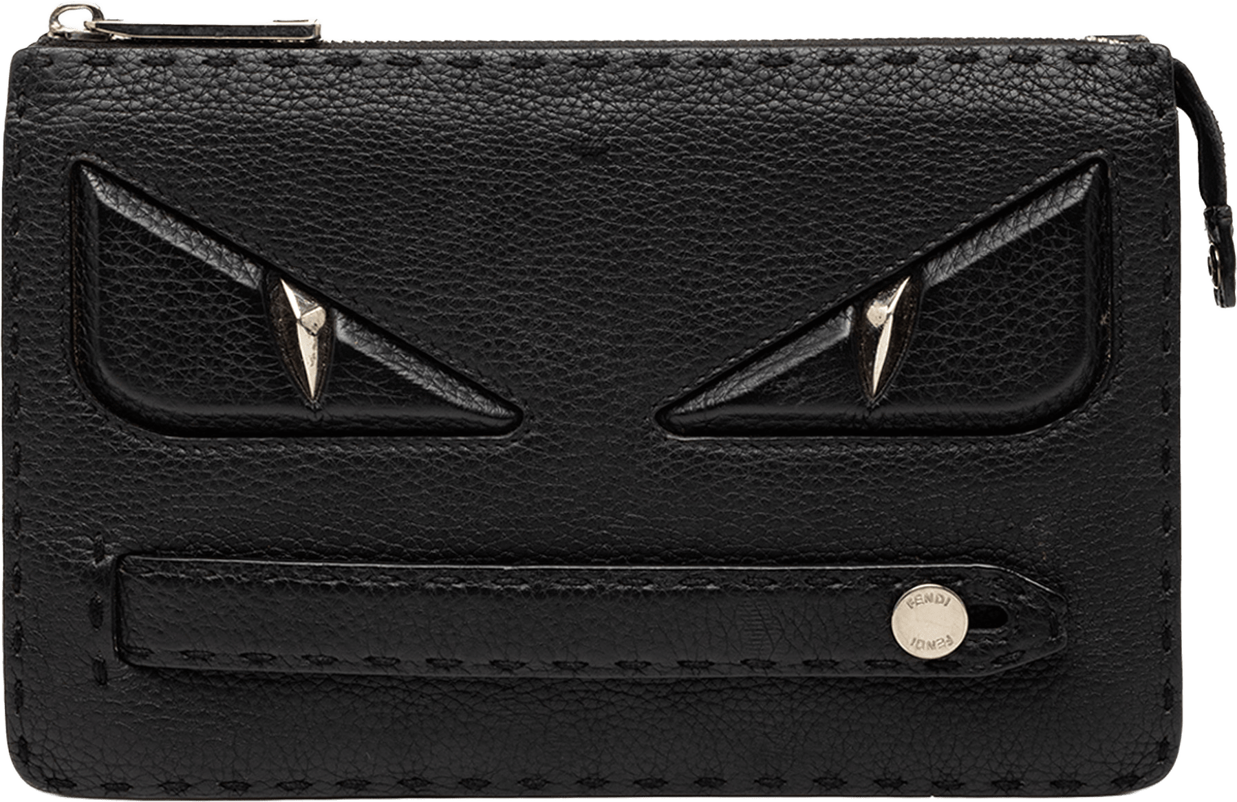 Fendi Leather Selleria Monster Clutch, från Luxclusif, i färgen black.